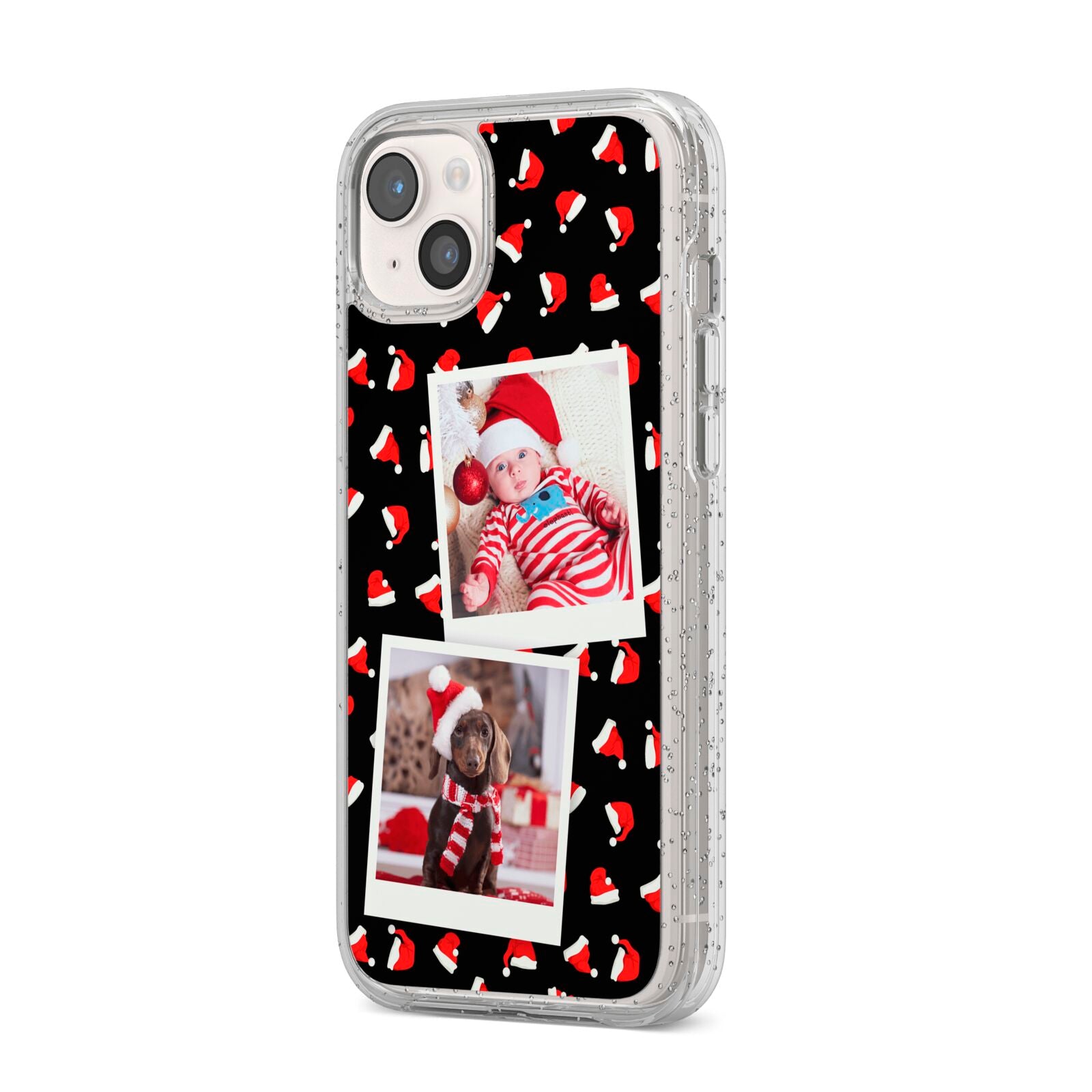 Christmas Two Photo iPhone 14 Plus Glitter Tough Case Starlight Angled Image