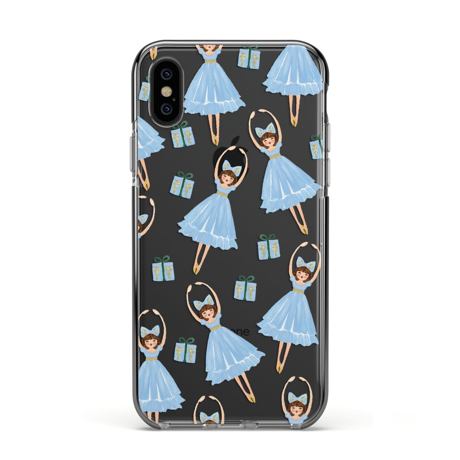 Christmas ballerina present Apple iPhone Xs Impact Case Black Edge on Black Phone