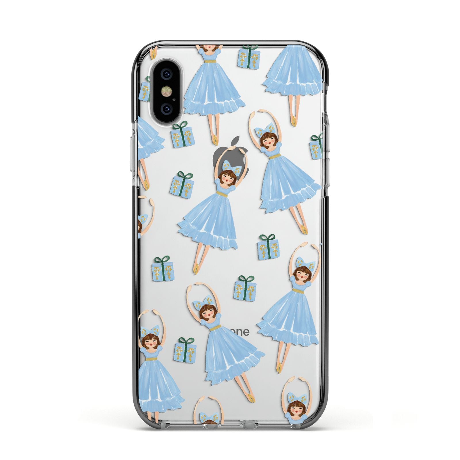 Christmas ballerina present Apple iPhone Xs Impact Case Black Edge on Silver Phone