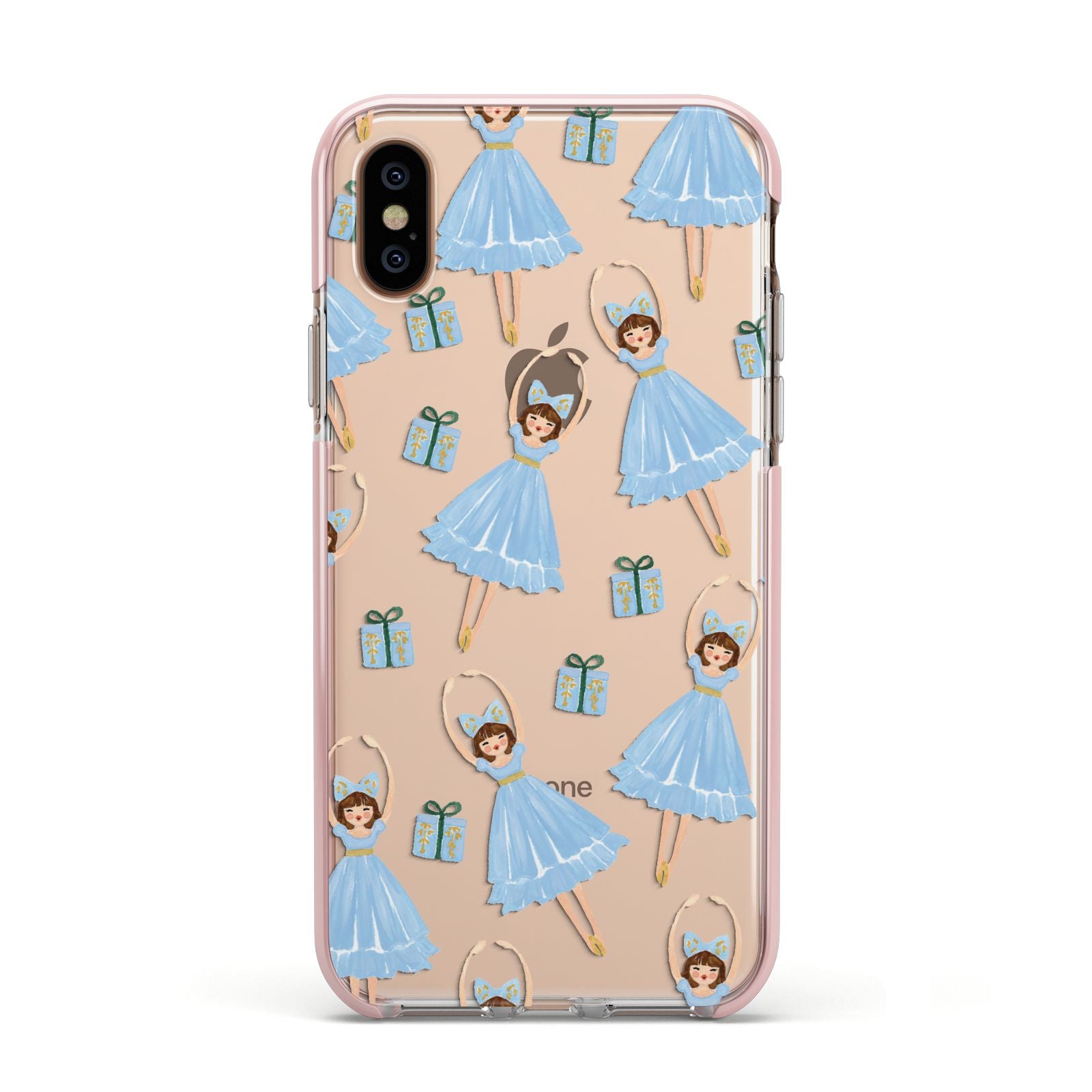 Christmas ballerina present Apple iPhone Xs Impact Case Pink Edge on Gold Phone