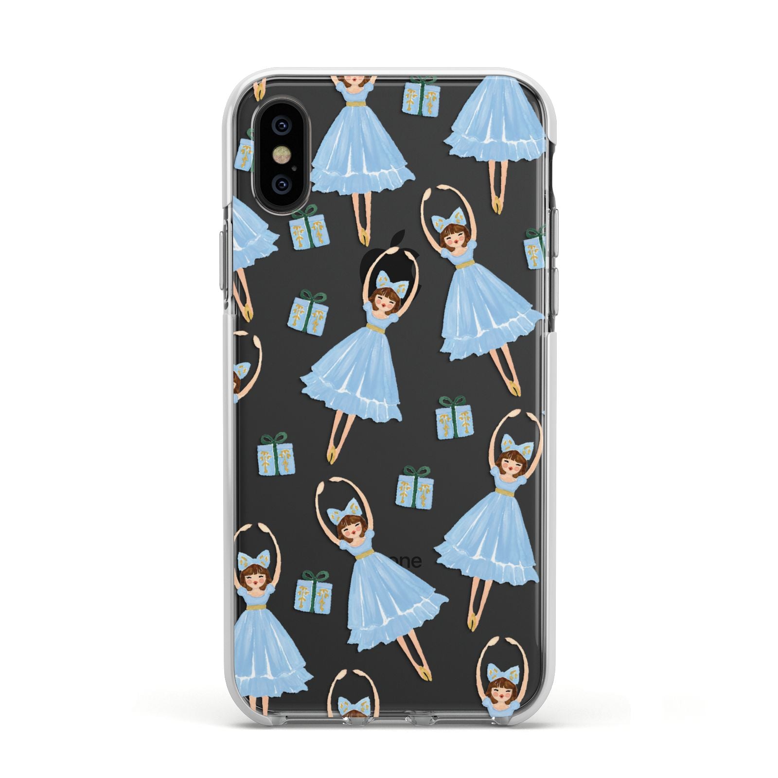 Christmas ballerina present Apple iPhone Xs Impact Case White Edge on Black Phone