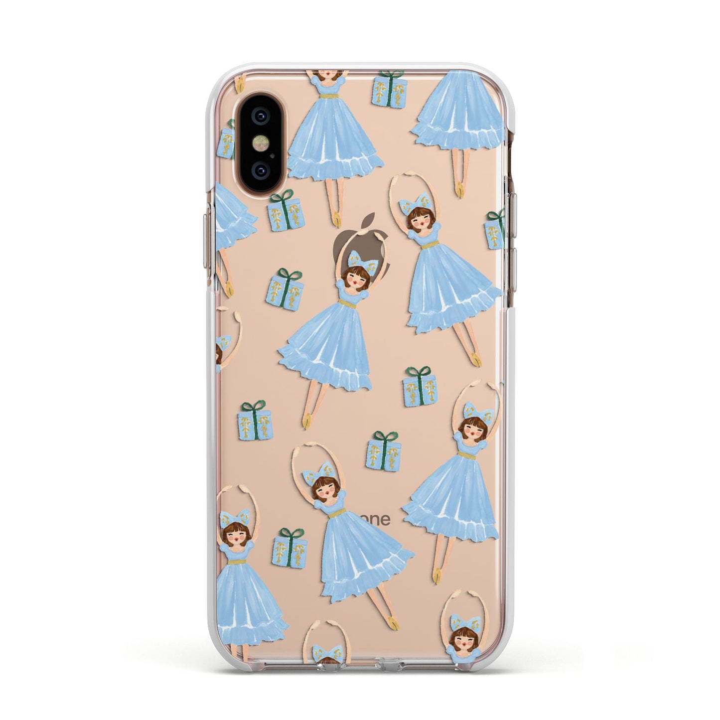 Christmas ballerina present Apple iPhone Xs Impact Case White Edge on Gold Phone