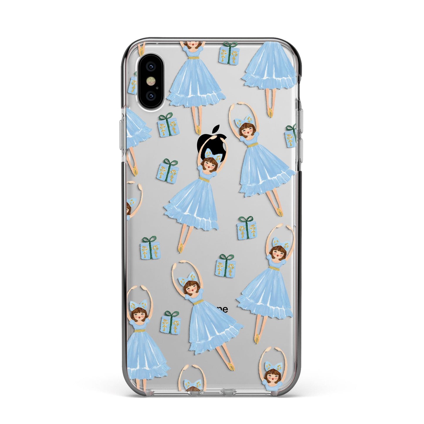 Christmas ballerina present Apple iPhone Xs Max Impact Case Black Edge on Silver Phone