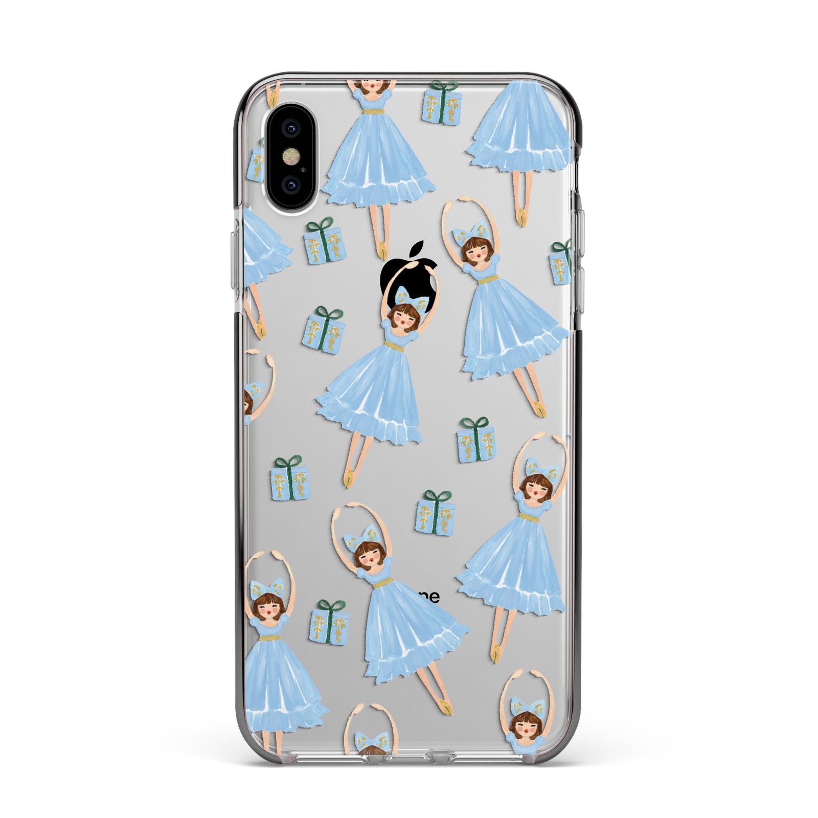 Christmas ballerina present Apple iPhone Xs Max Impact Case Black Edge on Silver Phone