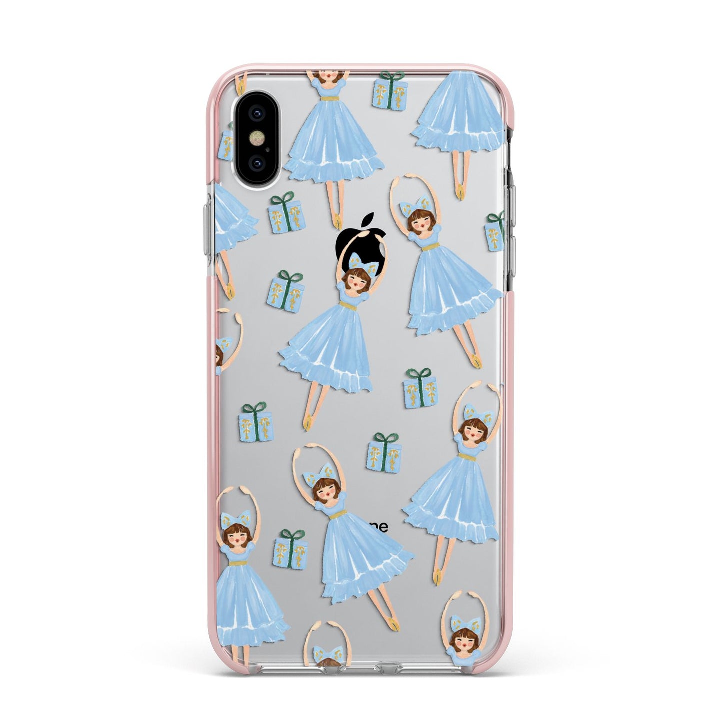 Christmas ballerina present Apple iPhone Xs Max Impact Case Pink Edge on Silver Phone