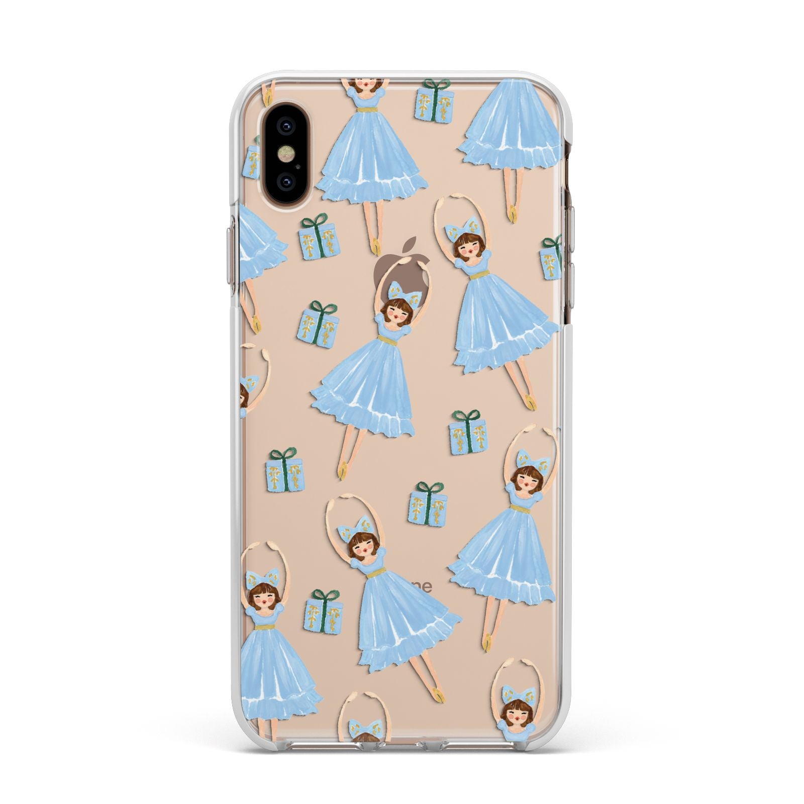 Christmas ballerina present Apple iPhone Xs Max Impact Case White Edge on Gold Phone