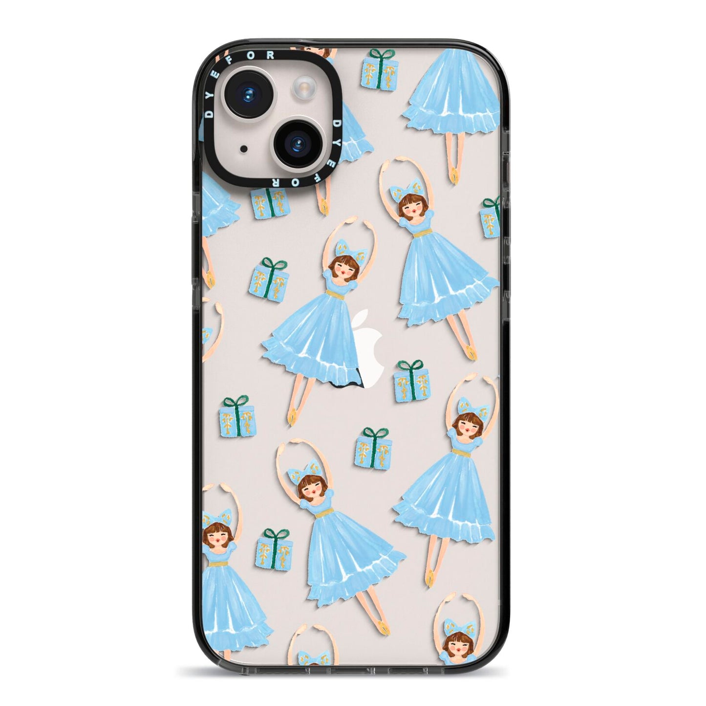 Christmas ballerina present iPhone 14 Plus Black Impact Case on Silver phone