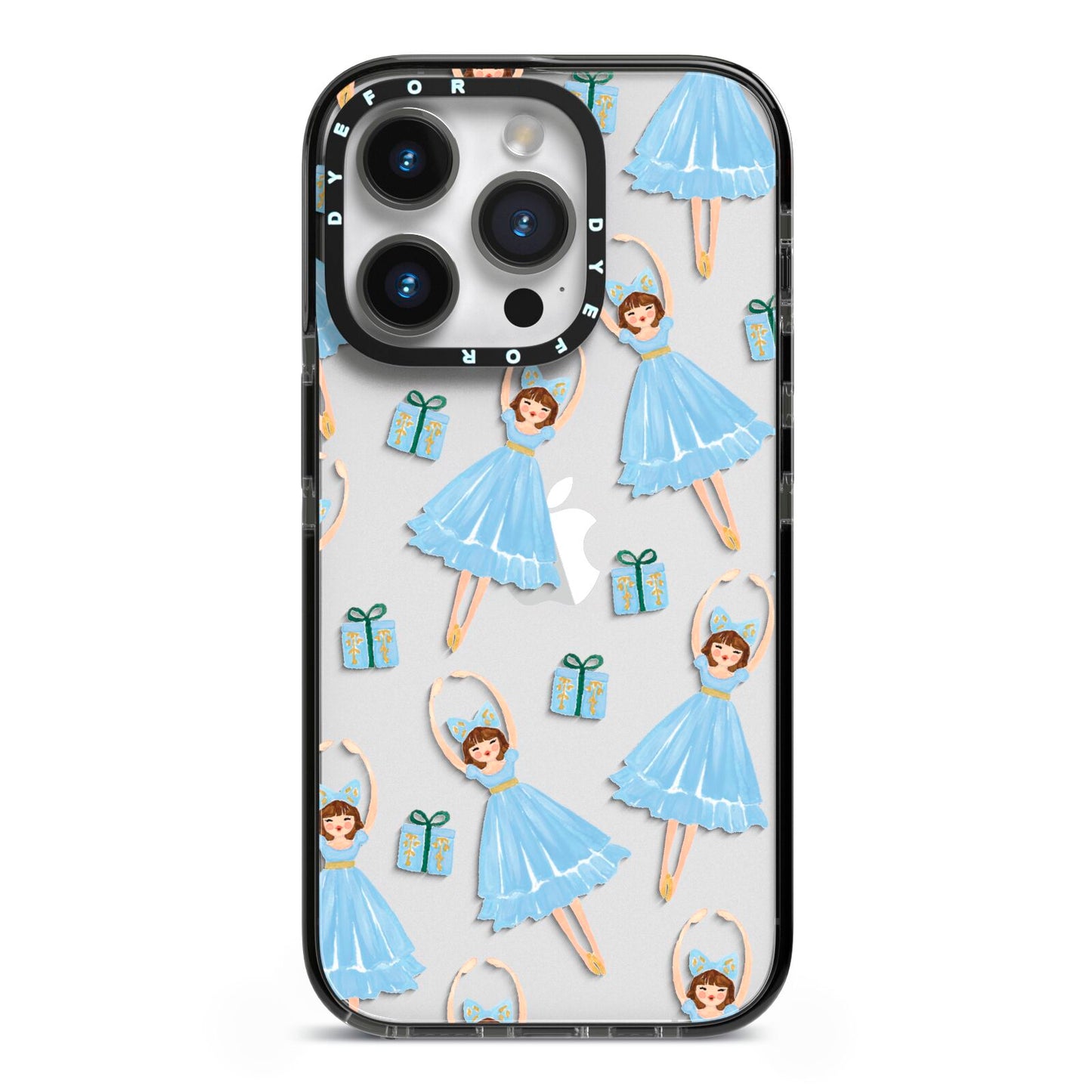 Christmas ballerina present iPhone 14 Pro Black Impact Case on Silver phone