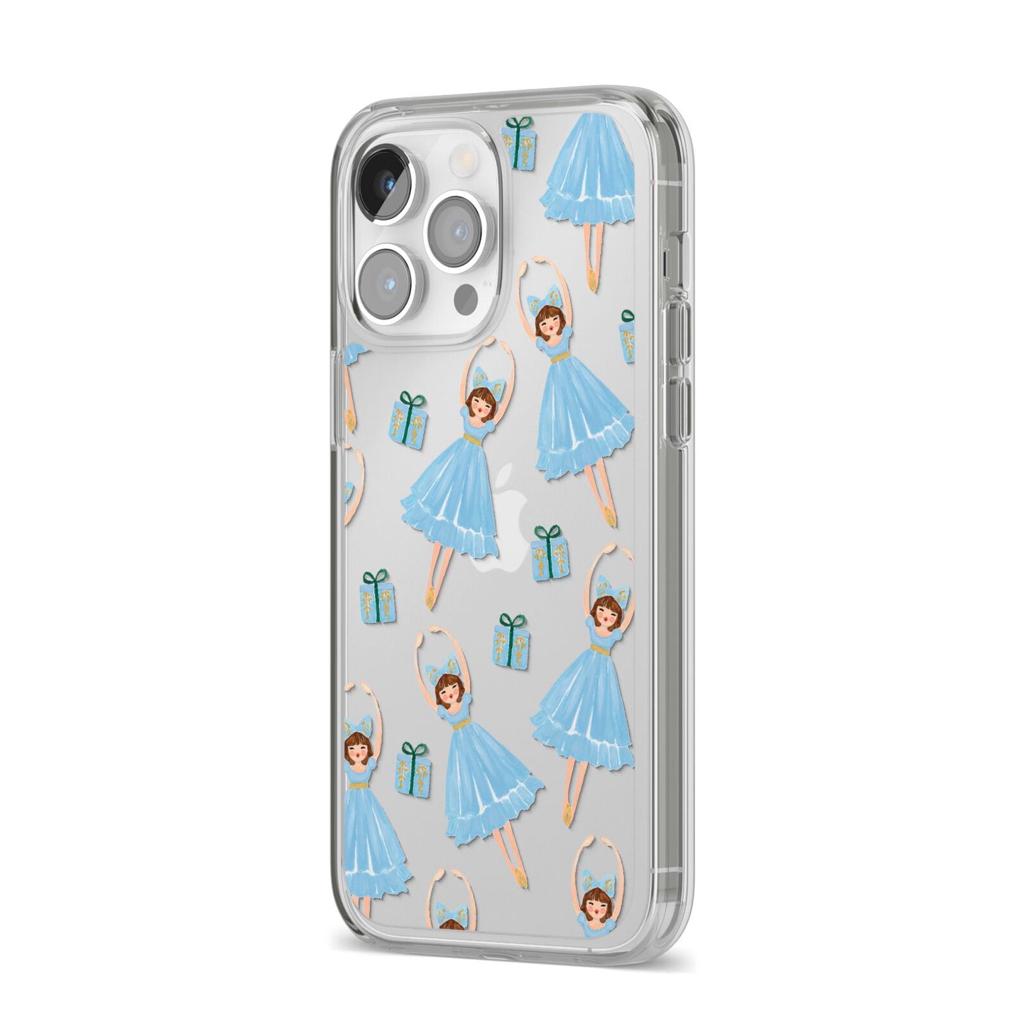 Christmas ballerina present iPhone 14 Pro Max Clear Tough Case Silver Angled Image
