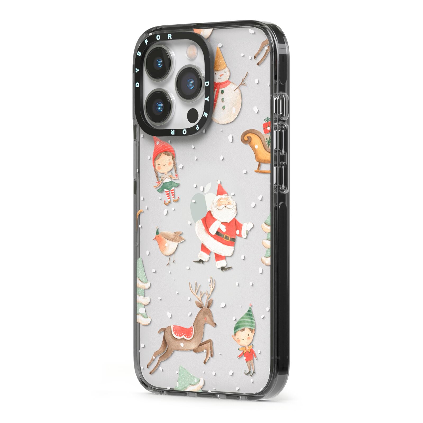 Christmas iPhone 13 Pro Black Impact Case Side Angle on Silver phone