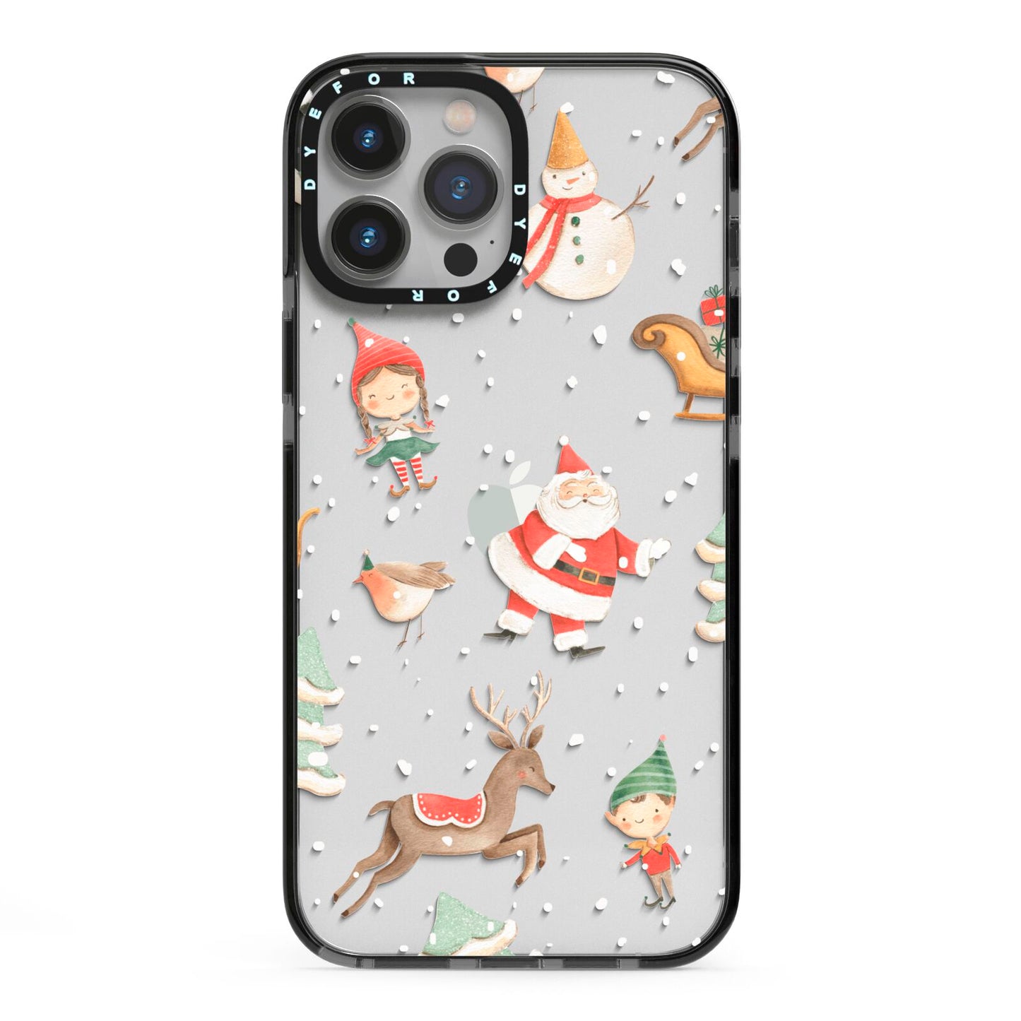 Christmas iPhone 13 Pro Max Black Impact Case on Silver phone