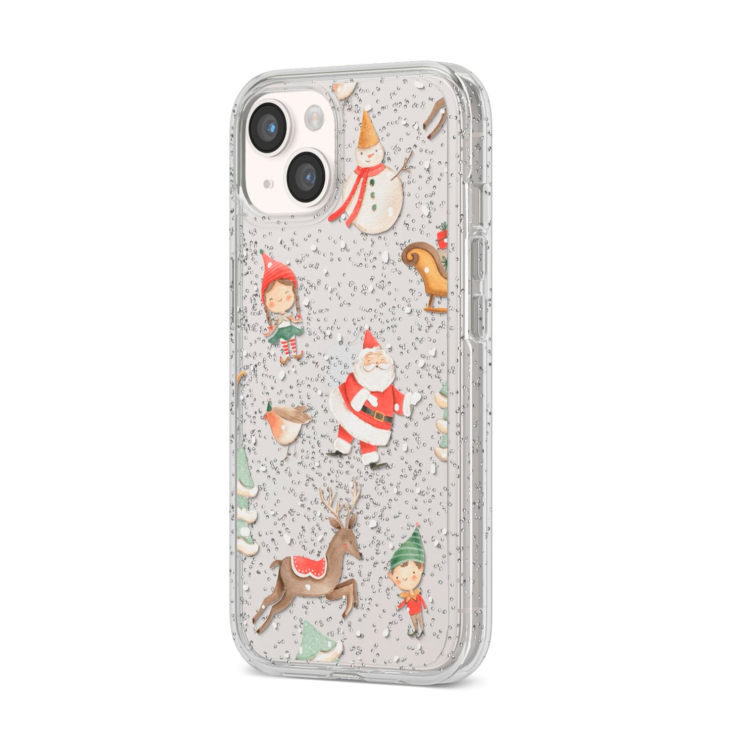 Christmas iPhone 14 Glitter Tough Case Starlight Angled Image