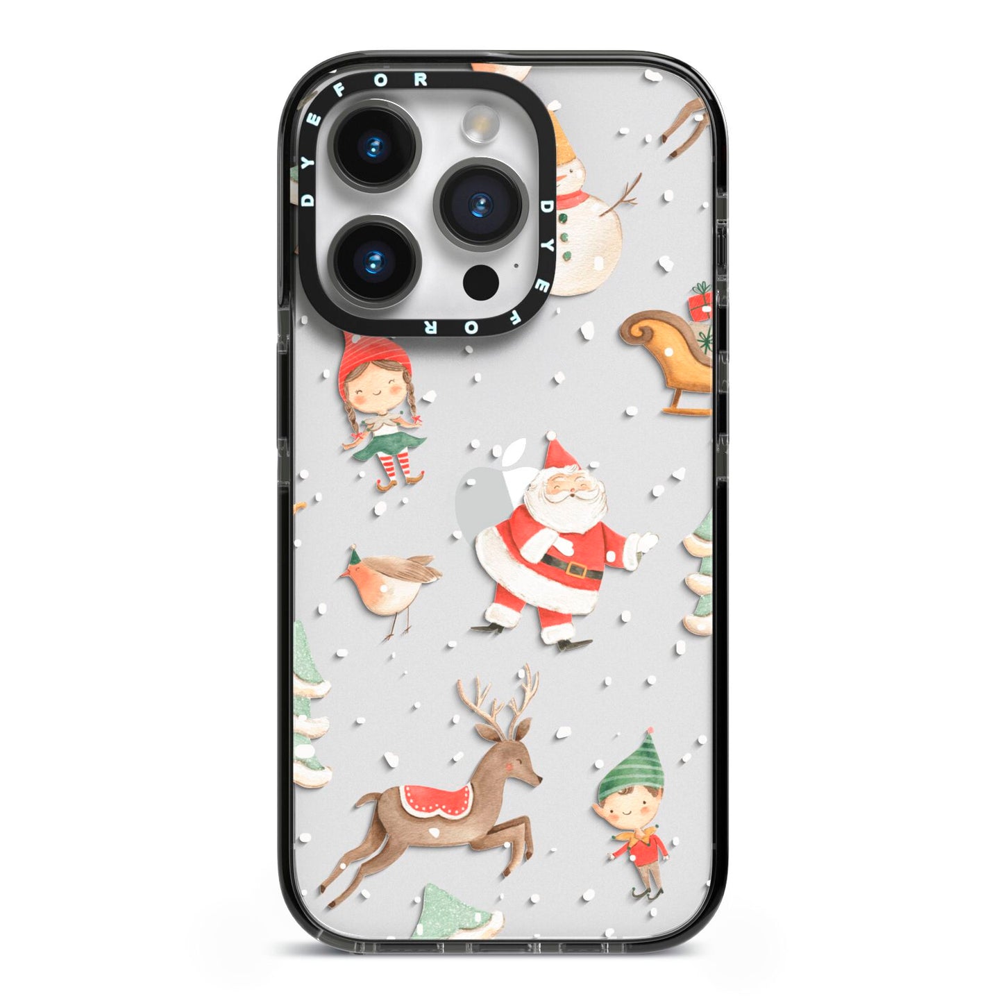 Christmas iPhone 14 Pro Black Impact Case on Silver phone