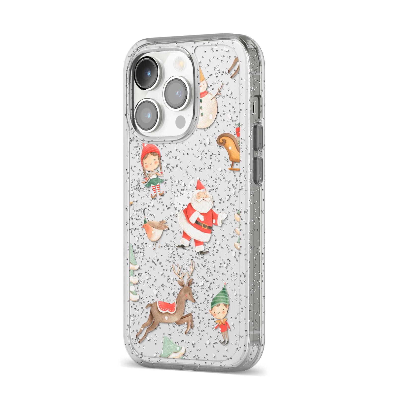 Christmas iPhone 14 Pro Glitter Tough Case Silver Angled Image