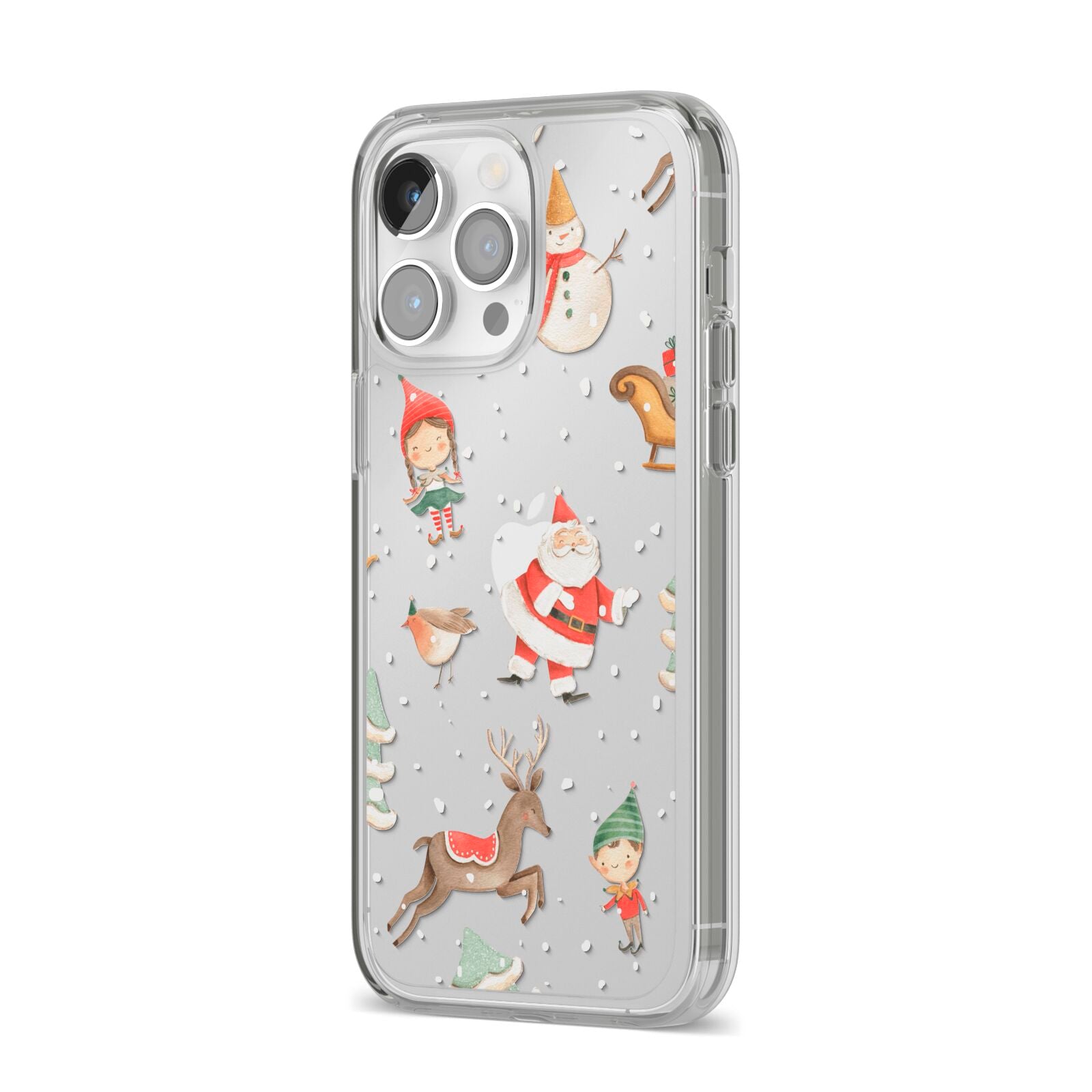 Christmas iPhone 14 Pro Max Clear Tough Case Silver Angled Image