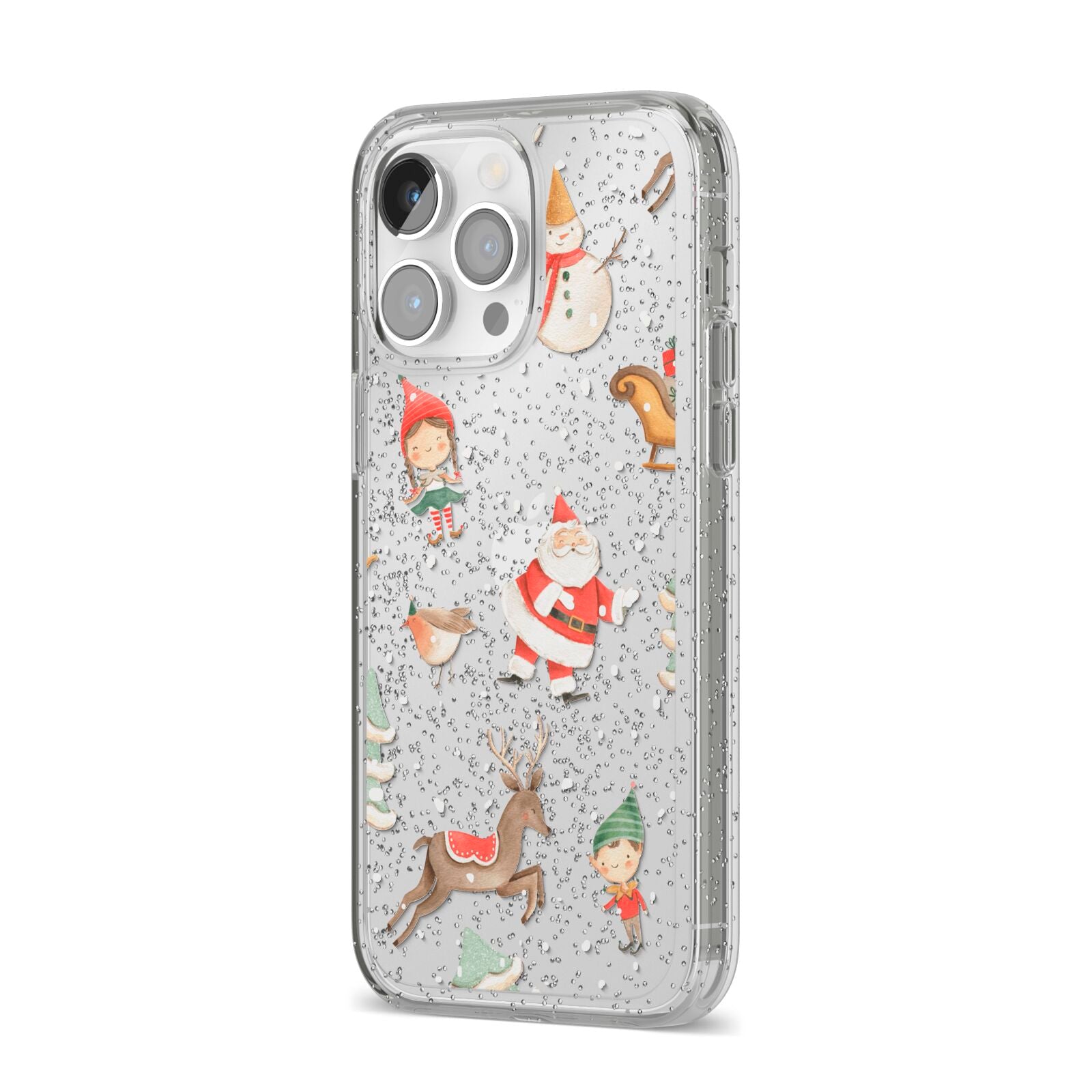 Christmas iPhone 14 Pro Max Glitter Tough Case Silver Angled Image