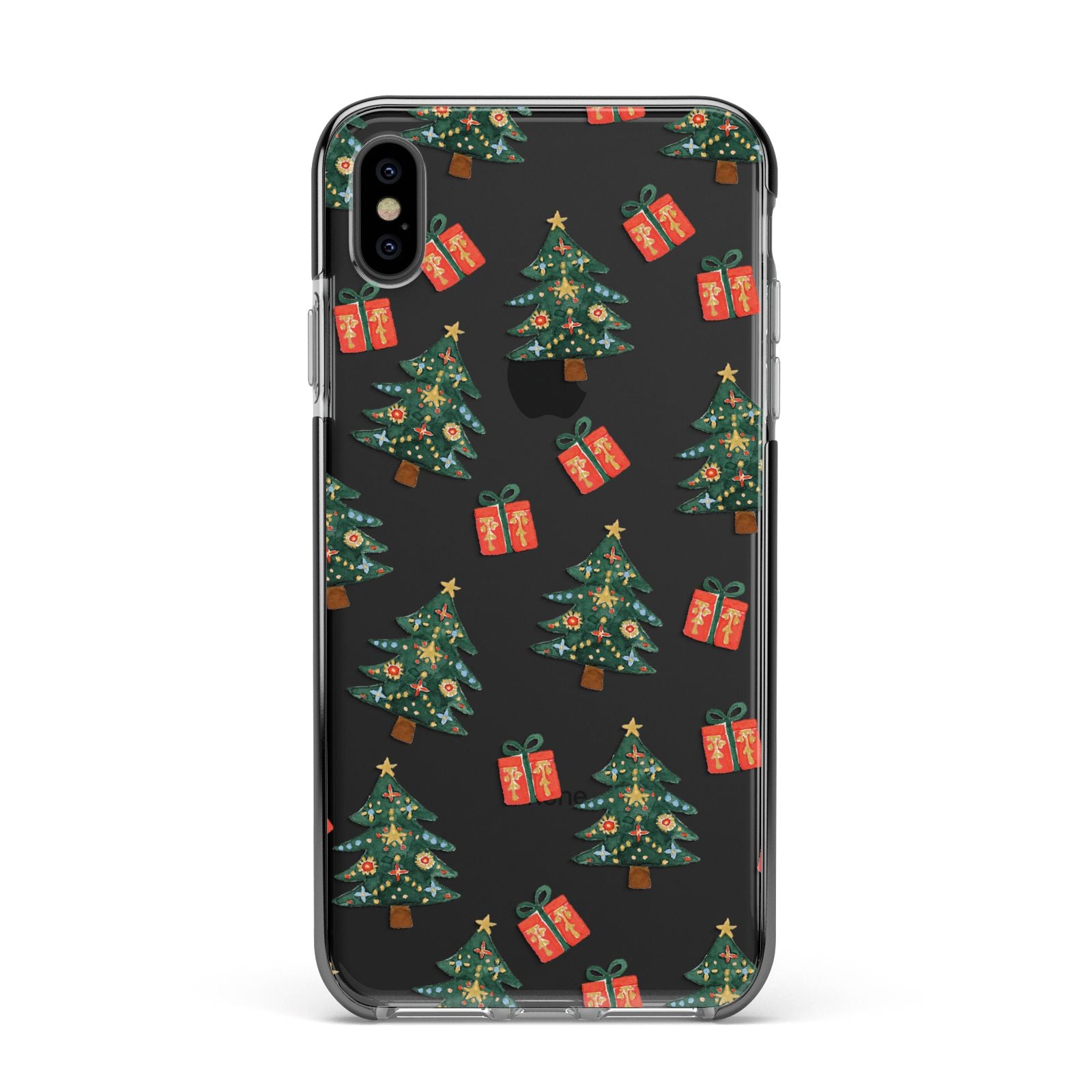 Christmas tree and presents Apple iPhone Xs Max Impact Case Black Edge on Black Phone