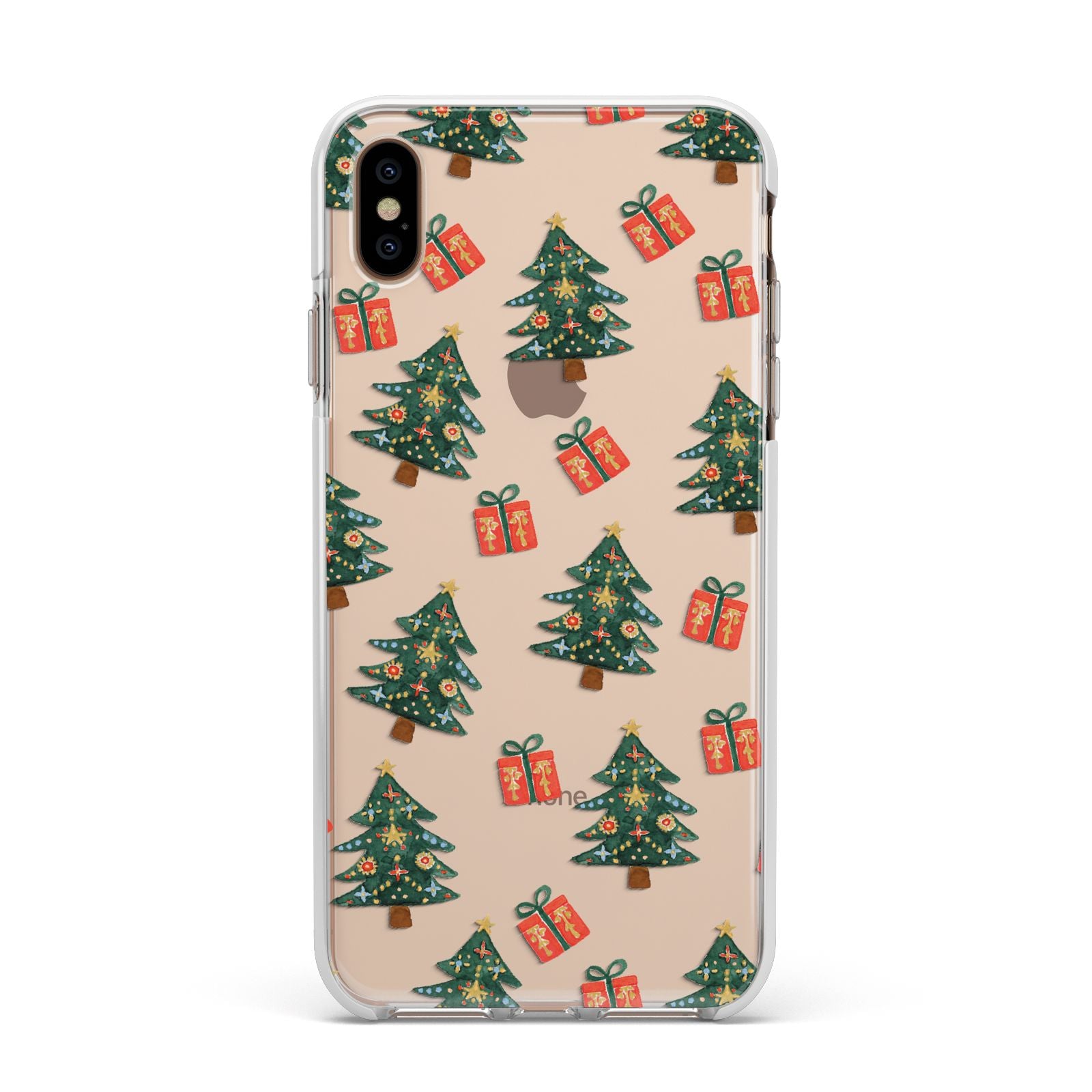 Christmas tree and presents Apple iPhone Xs Max Impact Case White Edge on Gold Phone