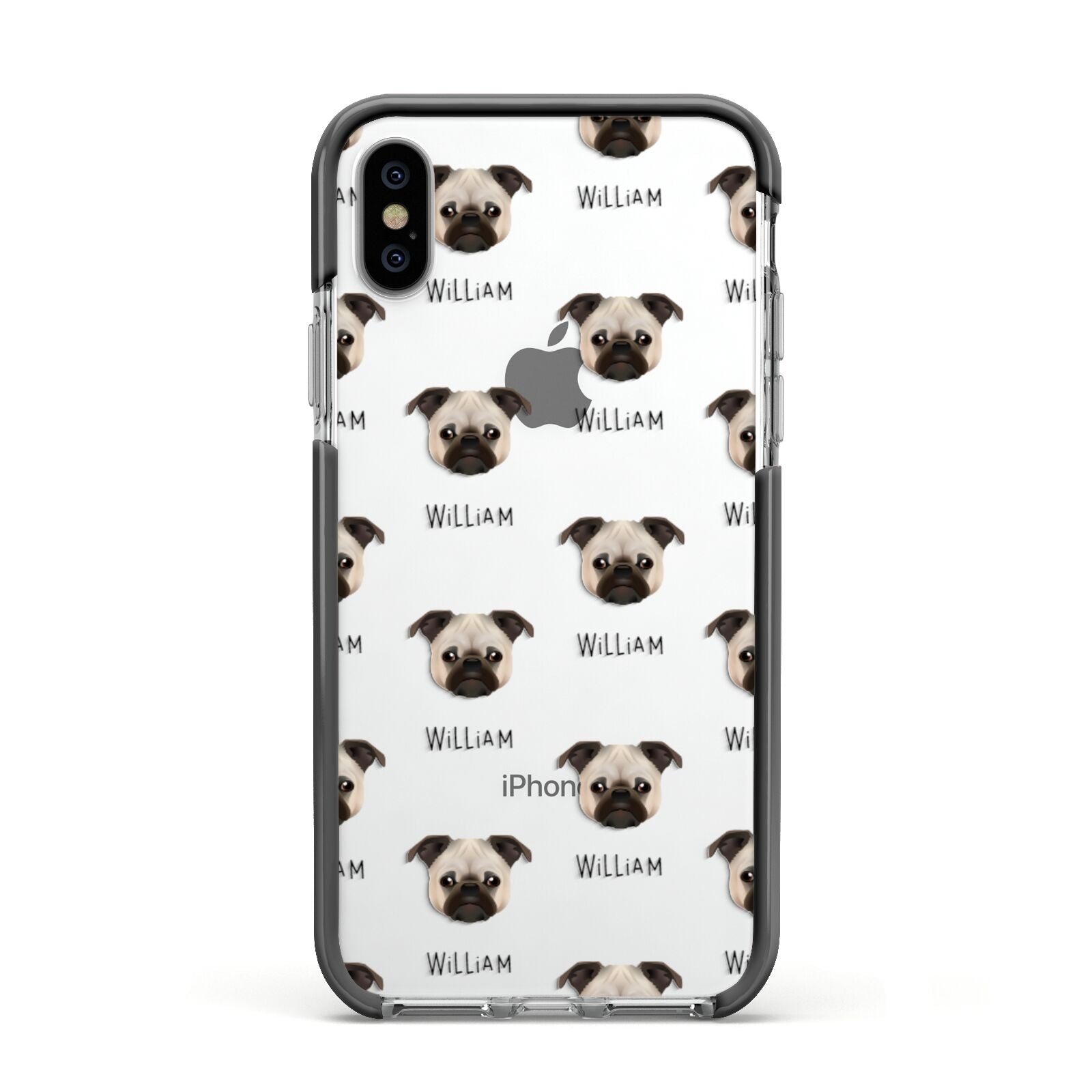 Chug Icon with Name Apple iPhone Xs Impact Case Black Edge on Silver Phone