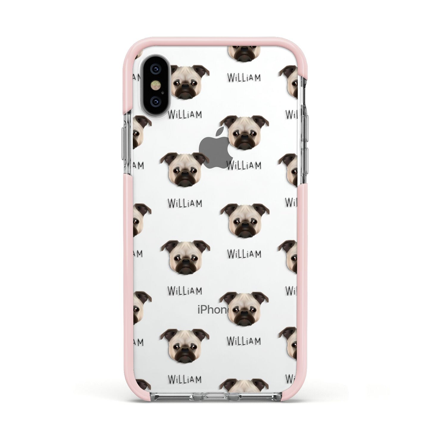 Chug Icon with Name Apple iPhone Xs Impact Case Pink Edge on Silver Phone