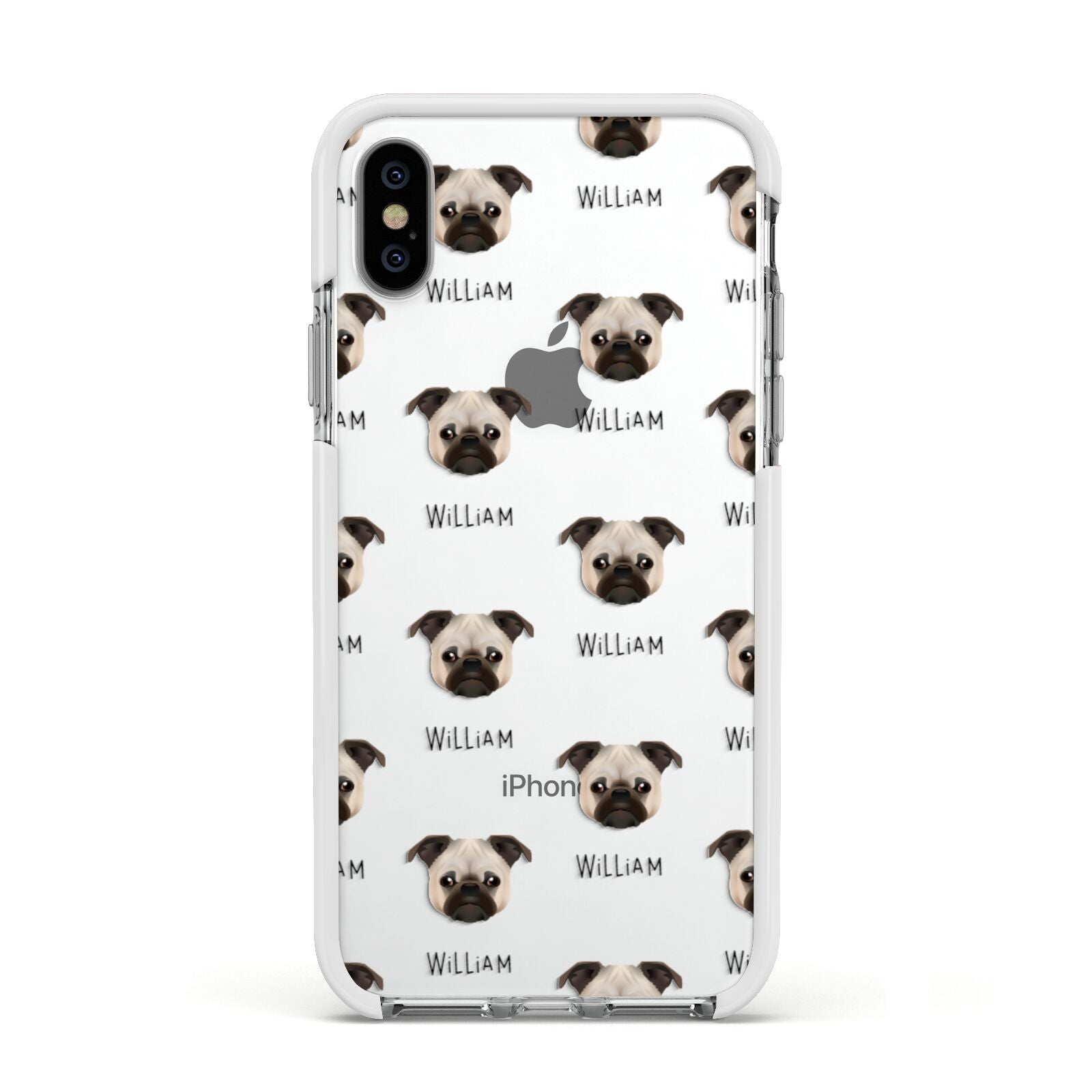 Chug Icon with Name Apple iPhone Xs Impact Case White Edge on Silver Phone