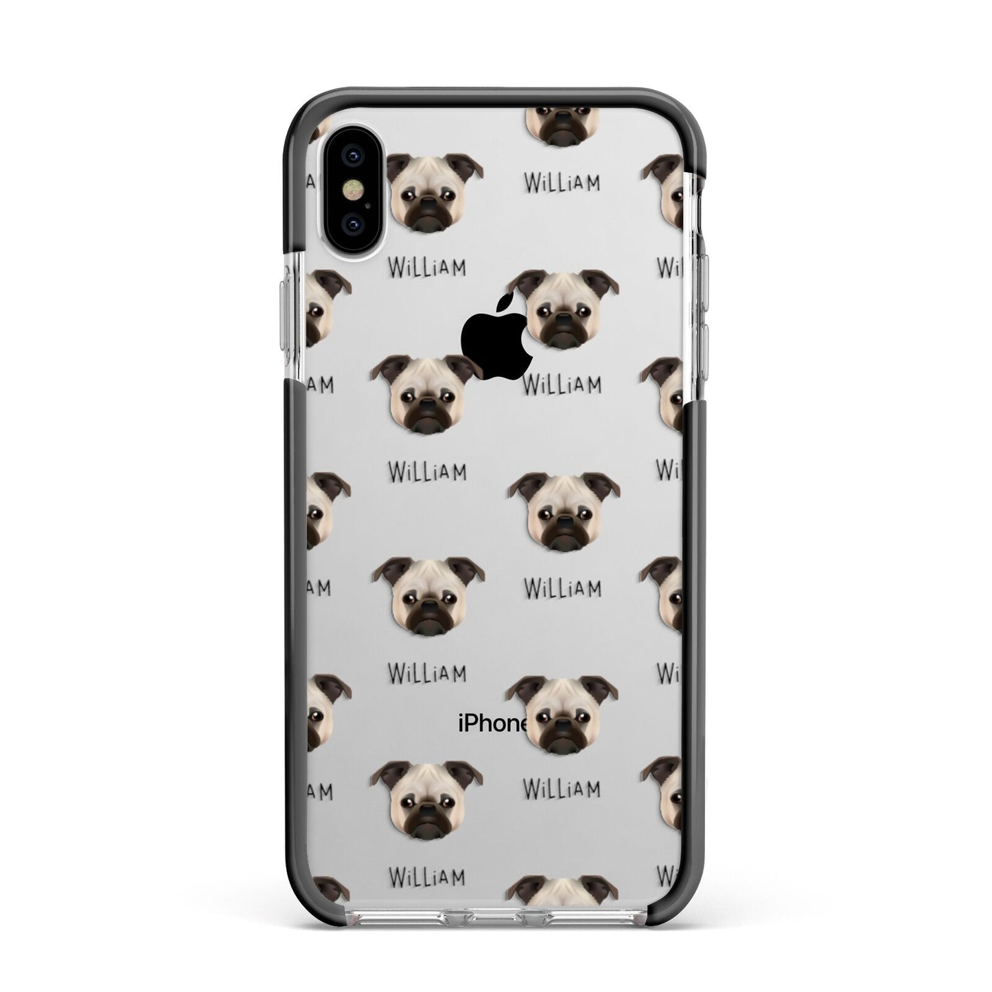 Chug Icon with Name Apple iPhone Xs Max Impact Case Black Edge on Silver Phone