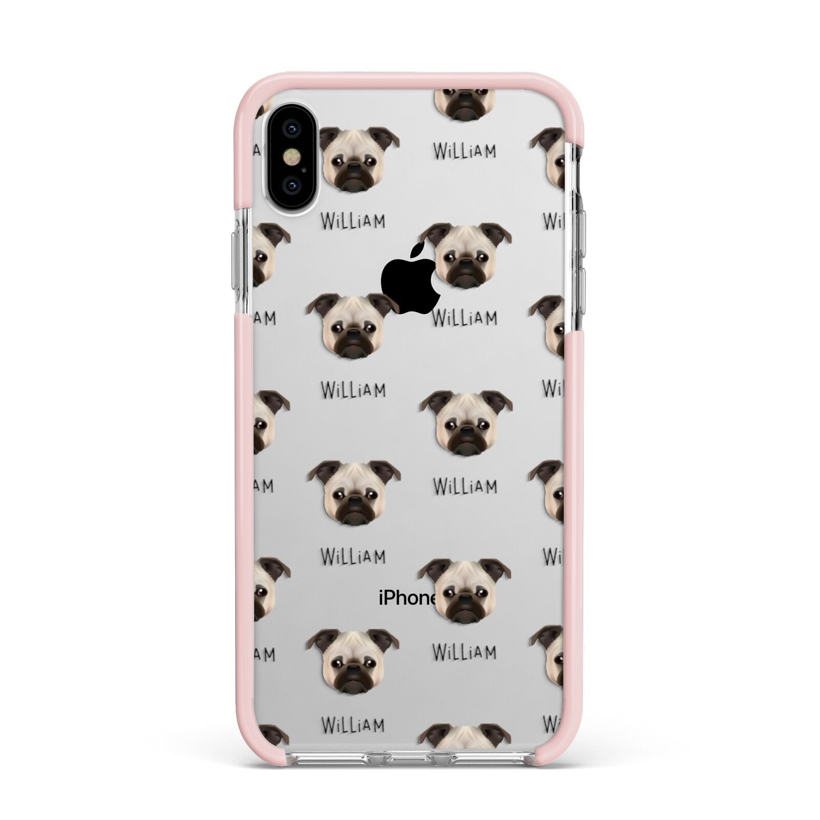 Chug Icon with Name Apple iPhone Xs Max Impact Case Pink Edge on Silver Phone