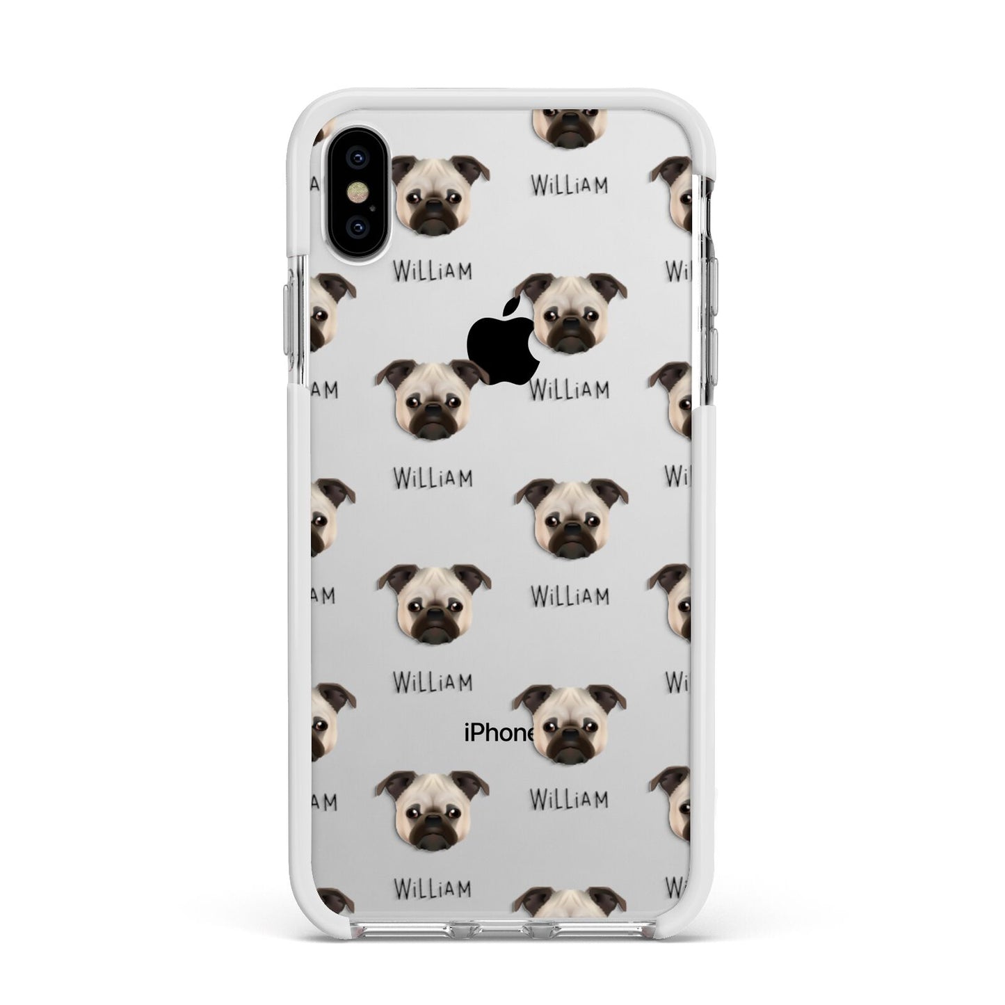 Chug Icon with Name Apple iPhone Xs Max Impact Case White Edge on Silver Phone
