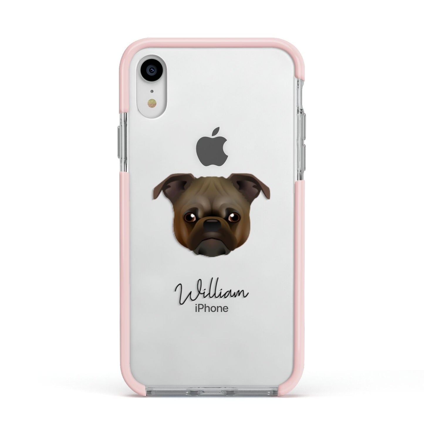 Chug Personalised Apple iPhone XR Impact Case Pink Edge on Silver Phone