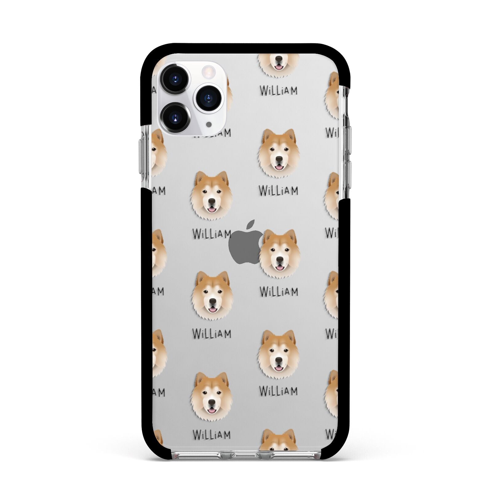 Chusky Icon with Name Apple iPhone 11 Pro Max in Silver with Black Impact Case