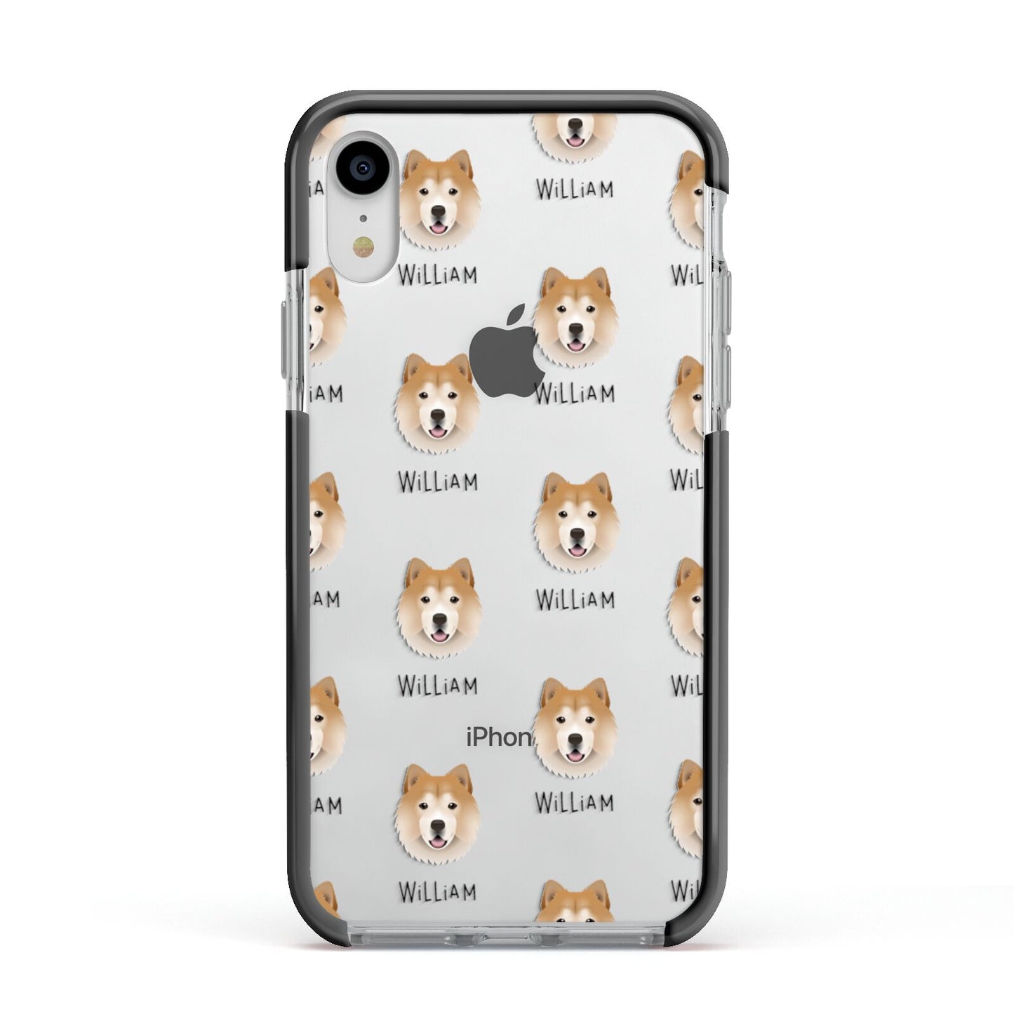 Chusky Icon with Name Apple iPhone XR Impact Case Black Edge on Silver Phone