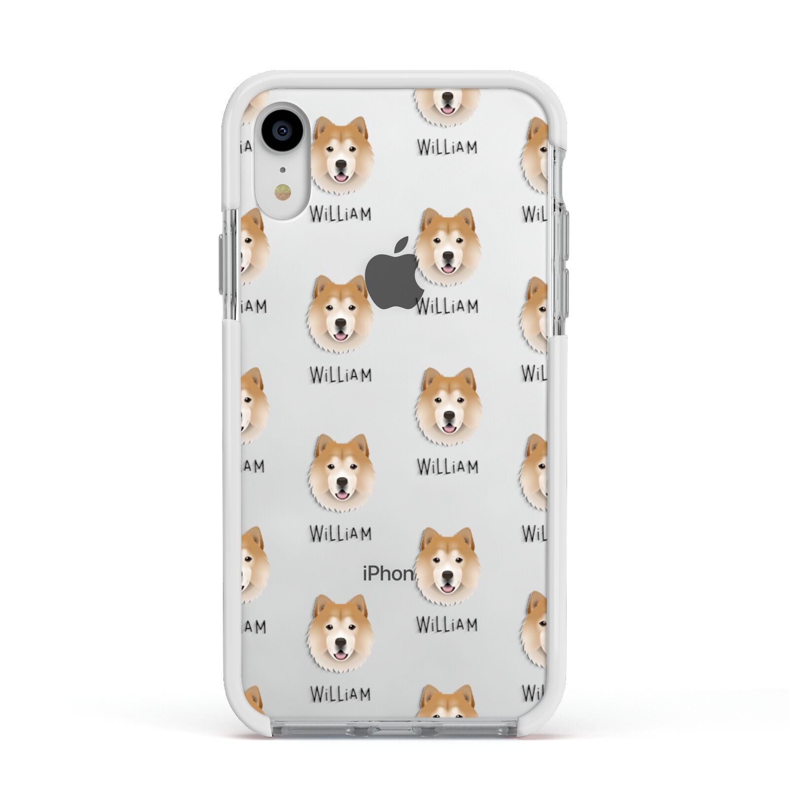 Chusky Icon with Name Apple iPhone XR Impact Case White Edge on Silver Phone