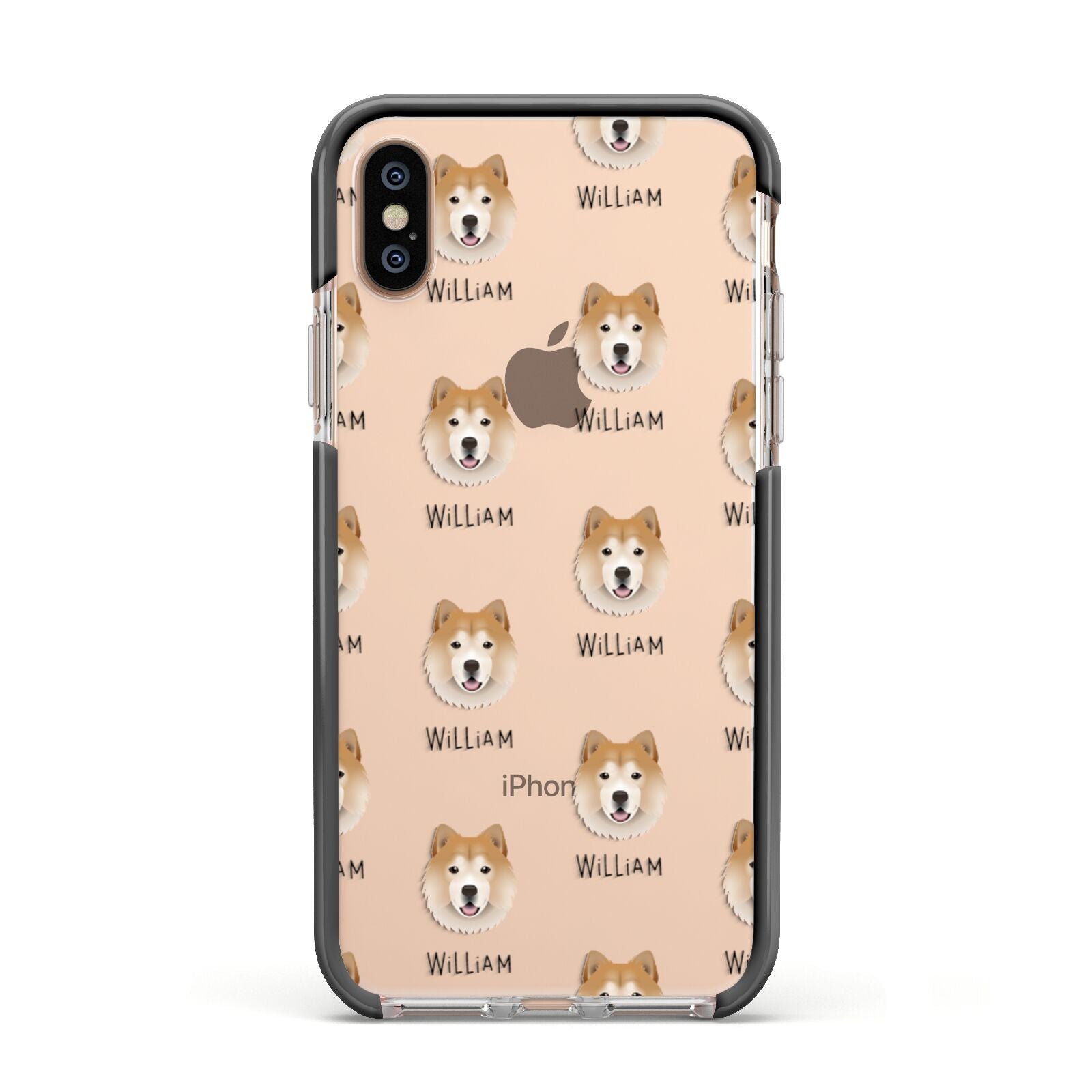 Chusky Icon with Name Apple iPhone Xs Impact Case Black Edge on Gold Phone