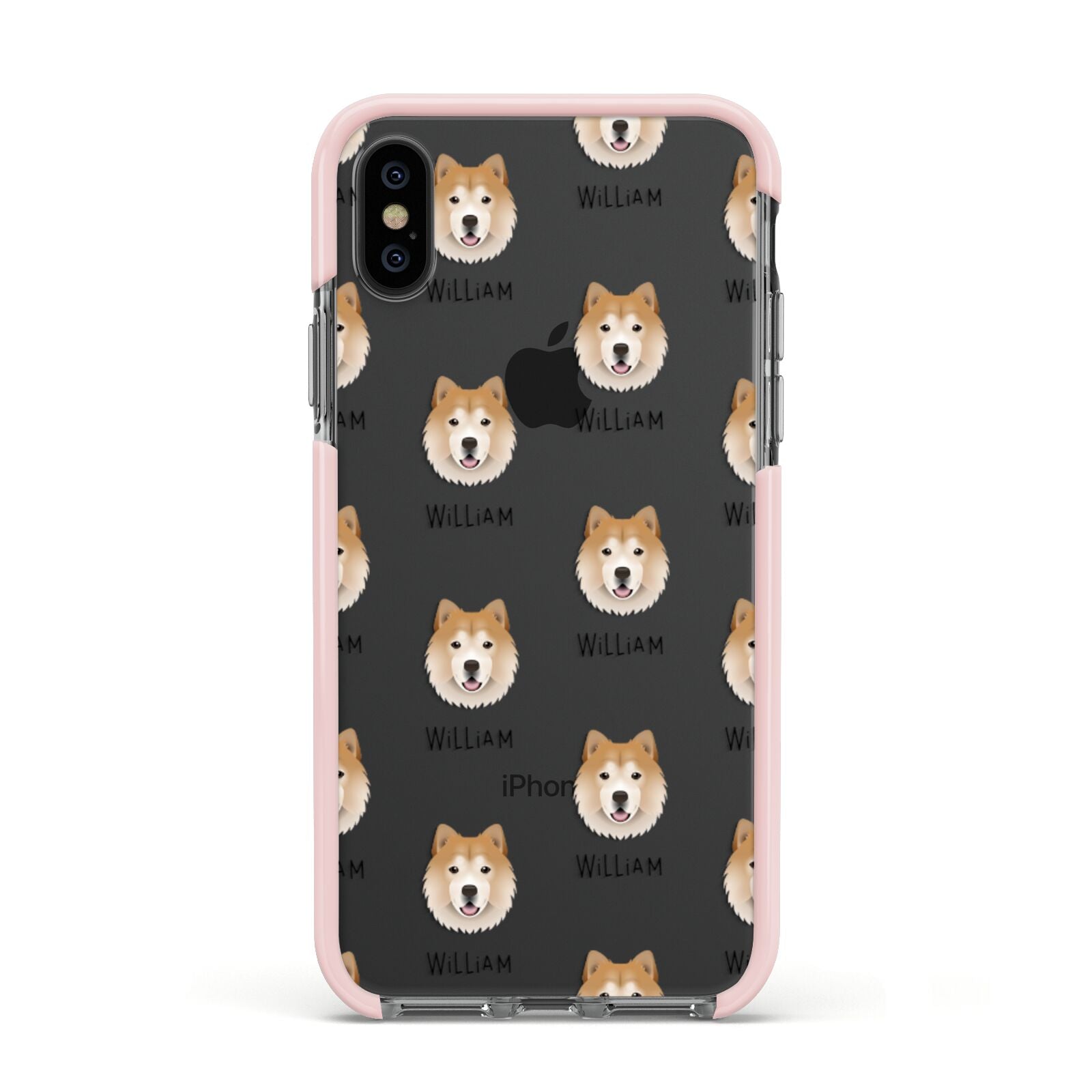 Chusky Icon with Name Apple iPhone Xs Impact Case Pink Edge on Black Phone