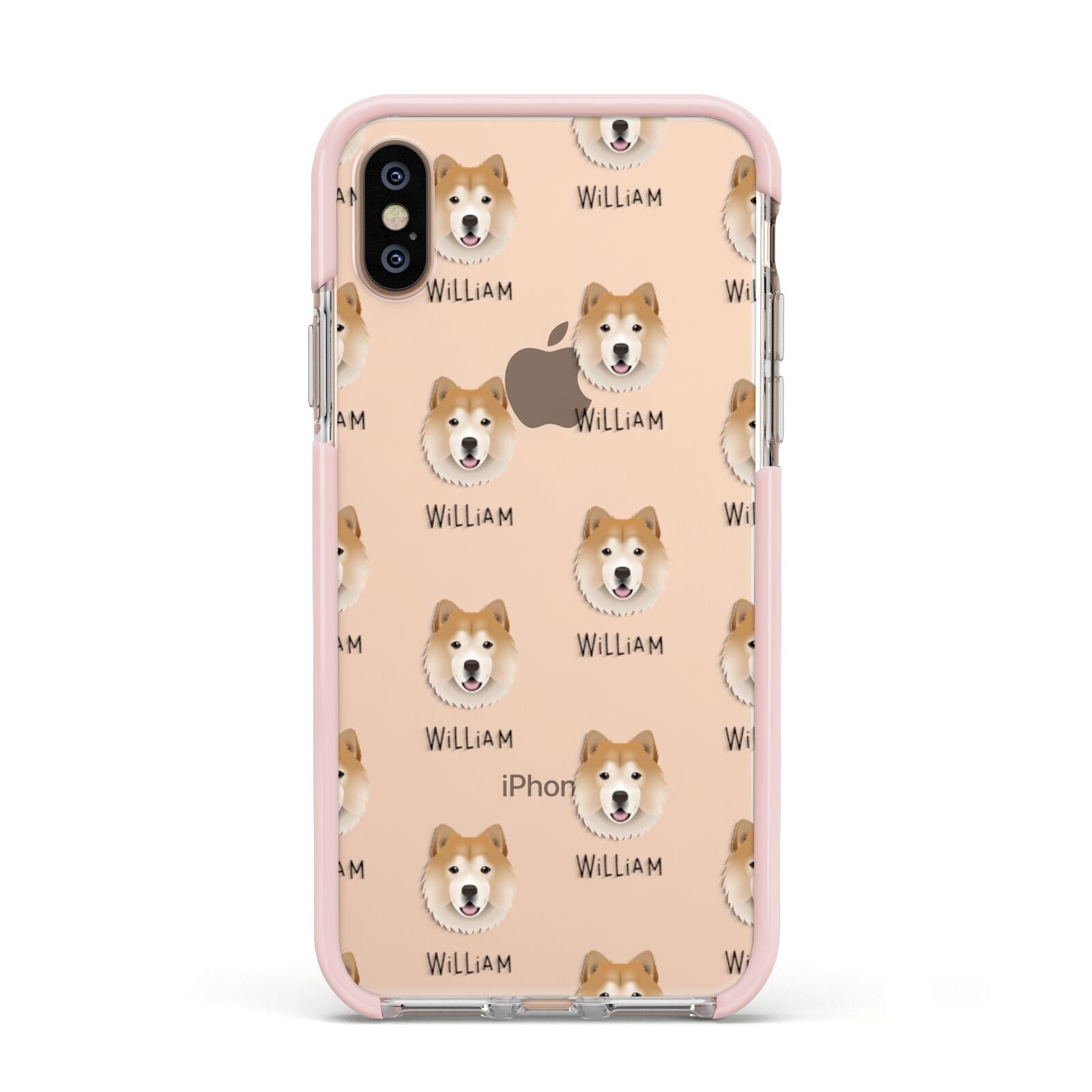 Chusky Icon with Name Apple iPhone Xs Impact Case Pink Edge on Gold Phone