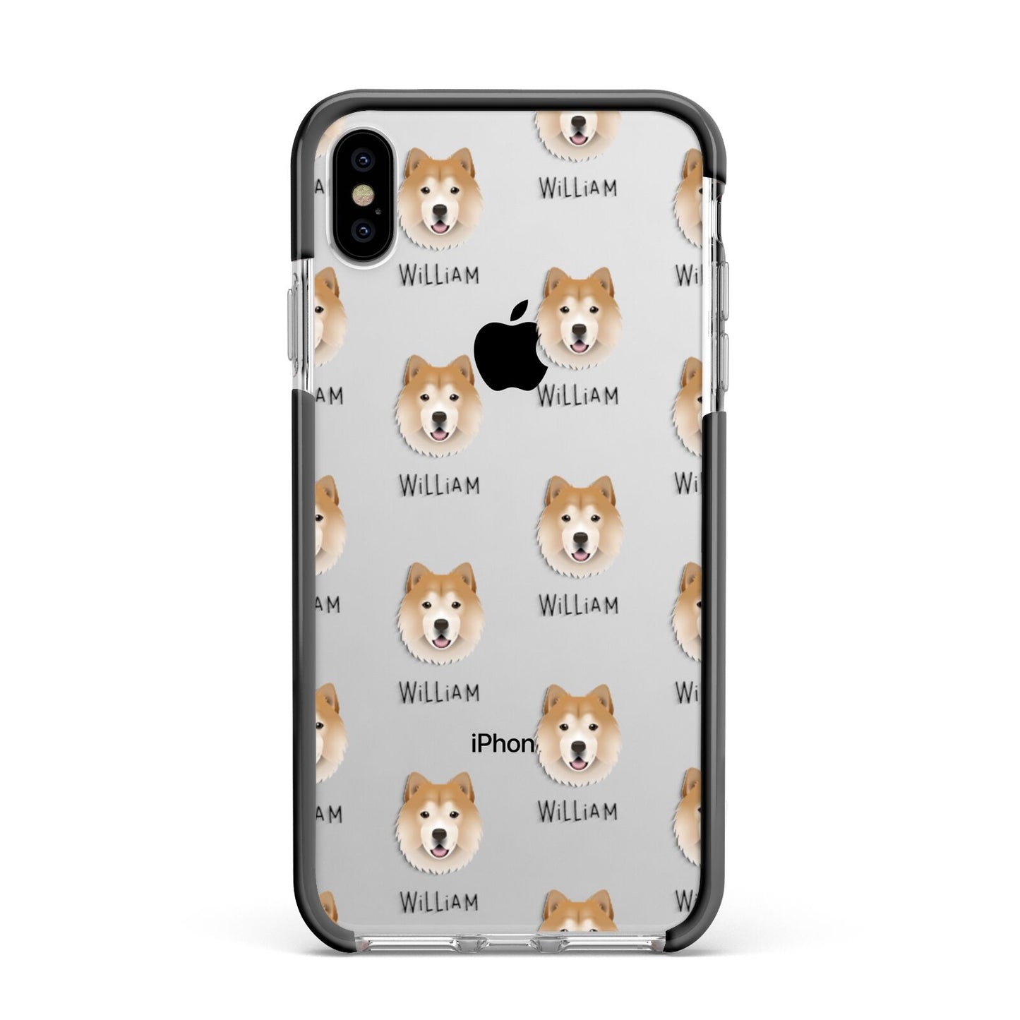 Chusky Icon with Name Apple iPhone Xs Max Impact Case Black Edge on Silver Phone