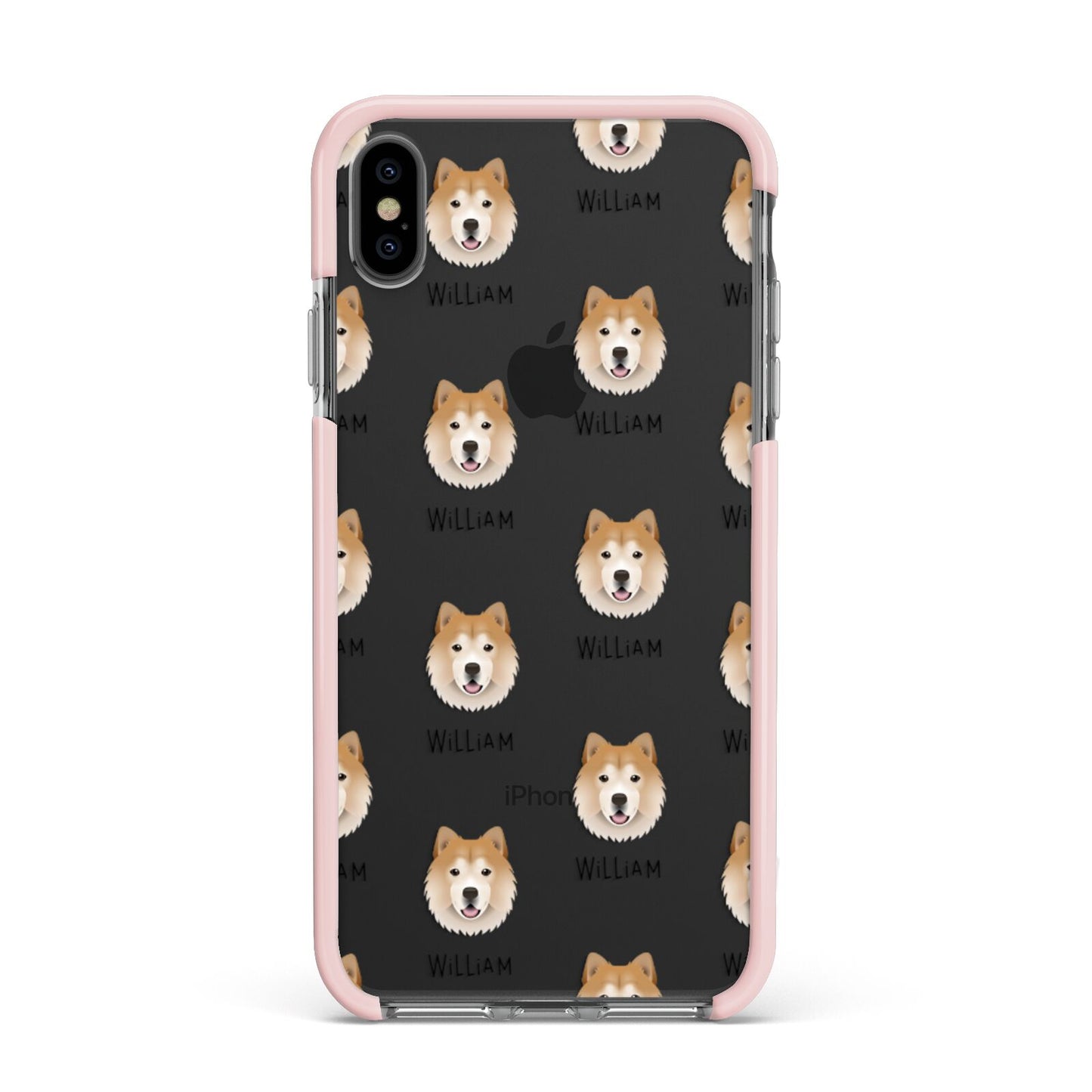 Chusky Icon with Name Apple iPhone Xs Max Impact Case Pink Edge on Black Phone
