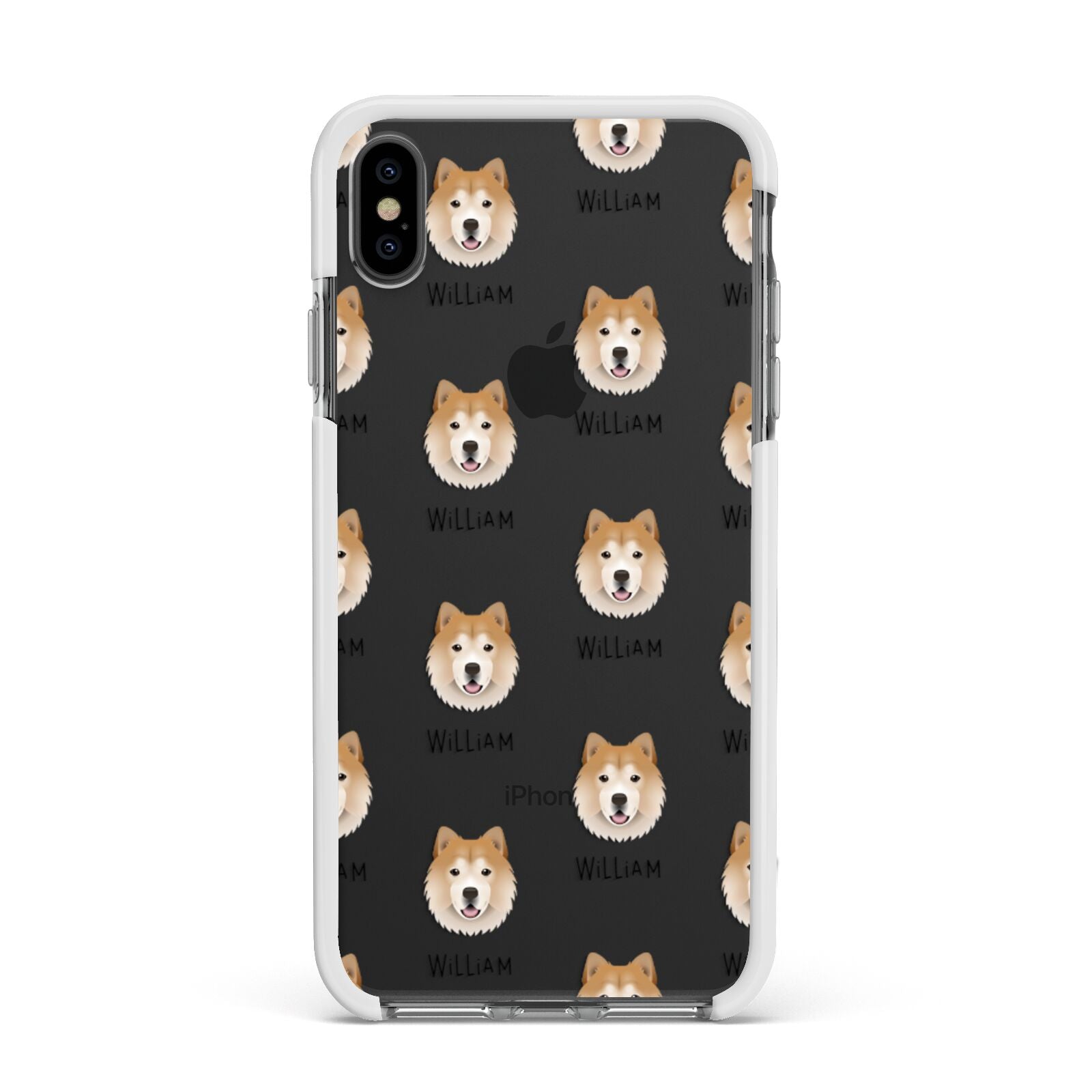 Chusky Icon with Name Apple iPhone Xs Max Impact Case White Edge on Black Phone