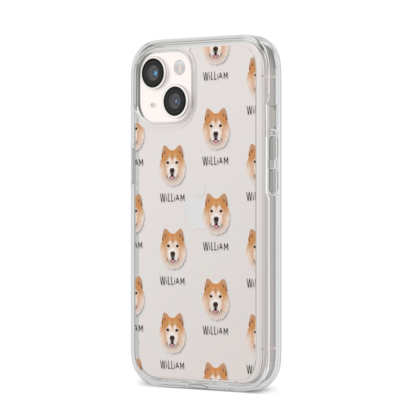 Chusky Icon with Name iPhone 14 Clear Tough Case Starlight Angled Image