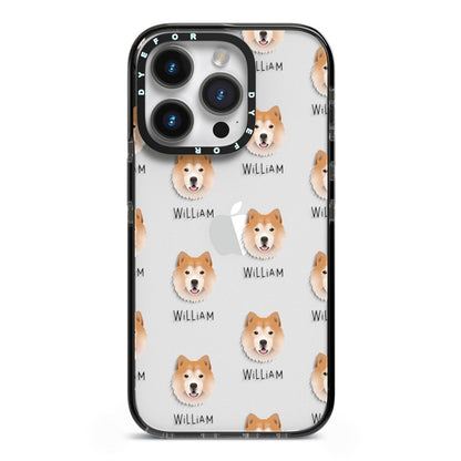 Chusky Icon with Name iPhone 14 Pro Black Impact Case on Silver phone