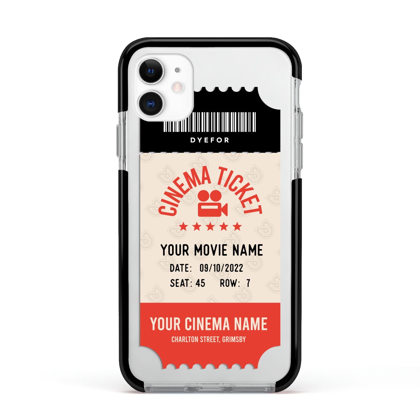 Cinema Ticket Apple iPhone 11 in White with Black Impact Case