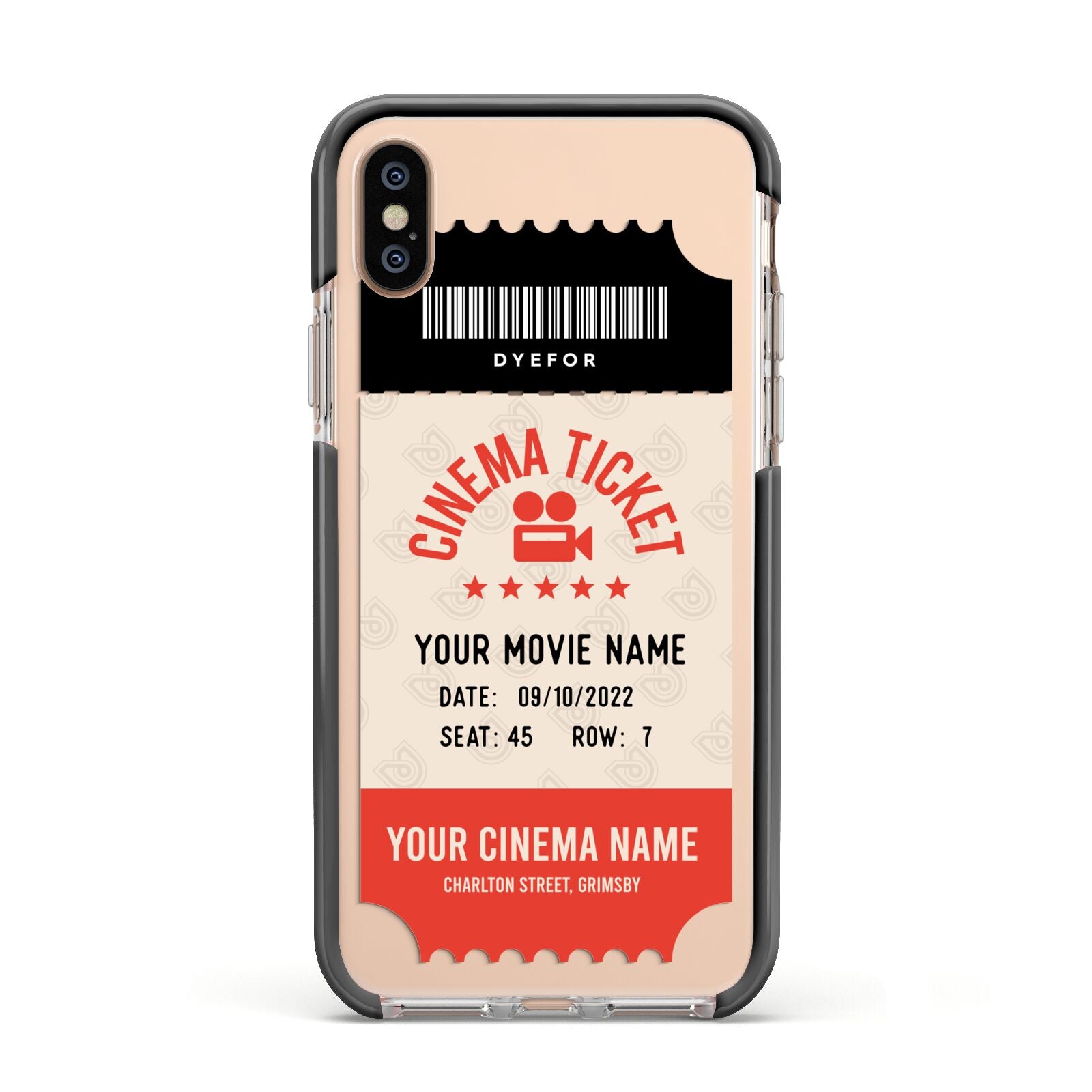 Cinema Ticket Apple iPhone Xs Impact Case Black Edge on Gold Phone