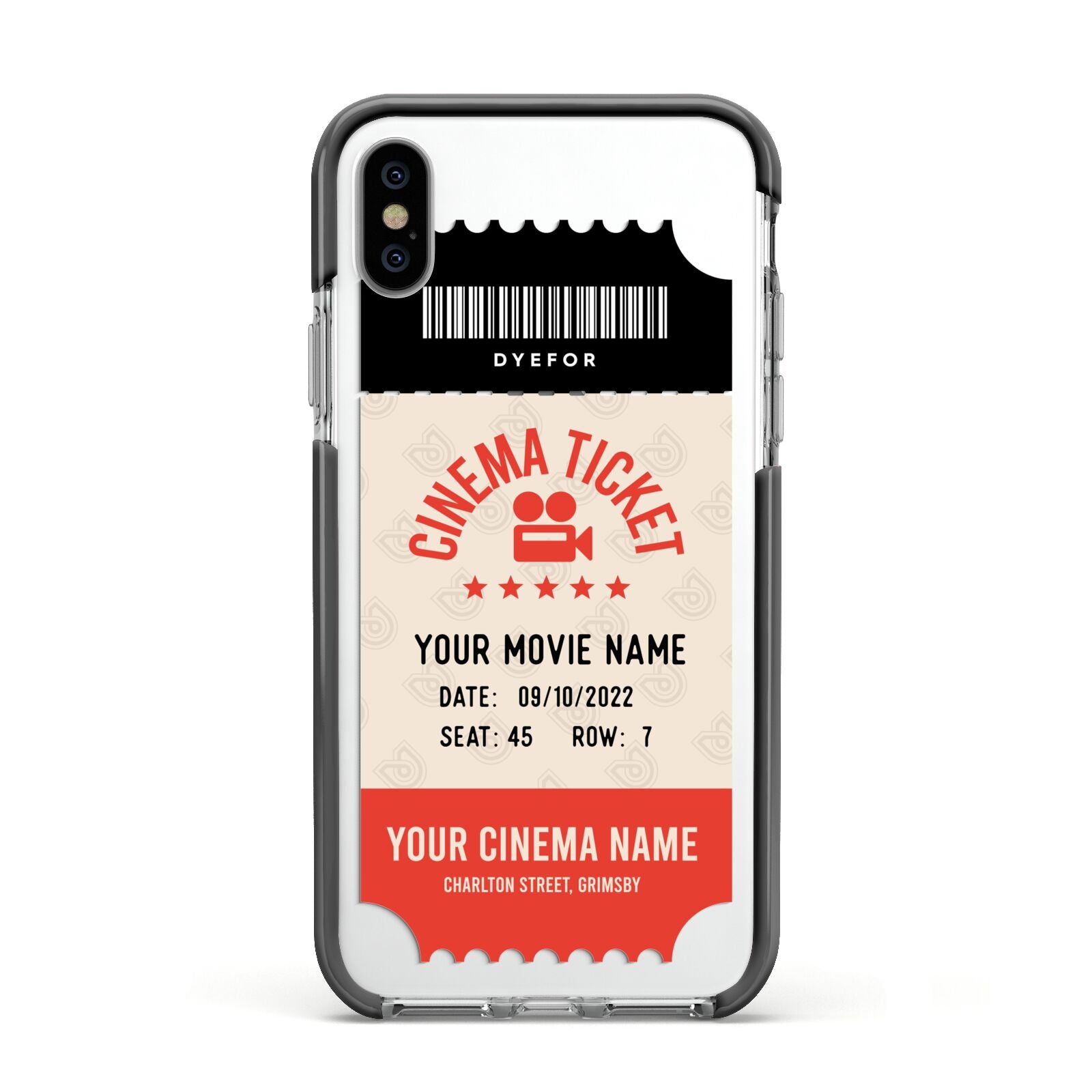 Cinema Ticket Apple iPhone Xs Impact Case Black Edge on Silver Phone