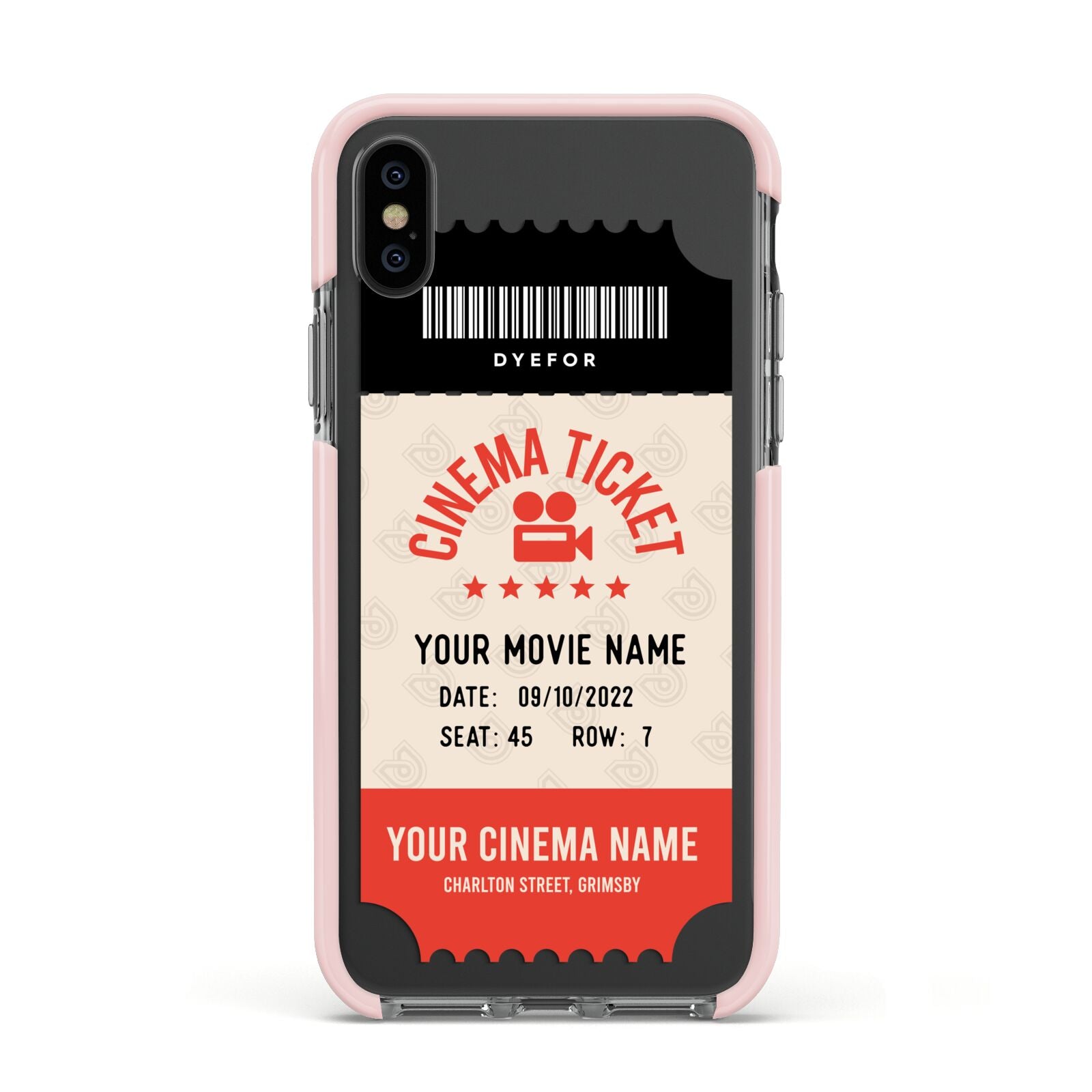 Cinema Ticket Apple iPhone Xs Impact Case Pink Edge on Black Phone