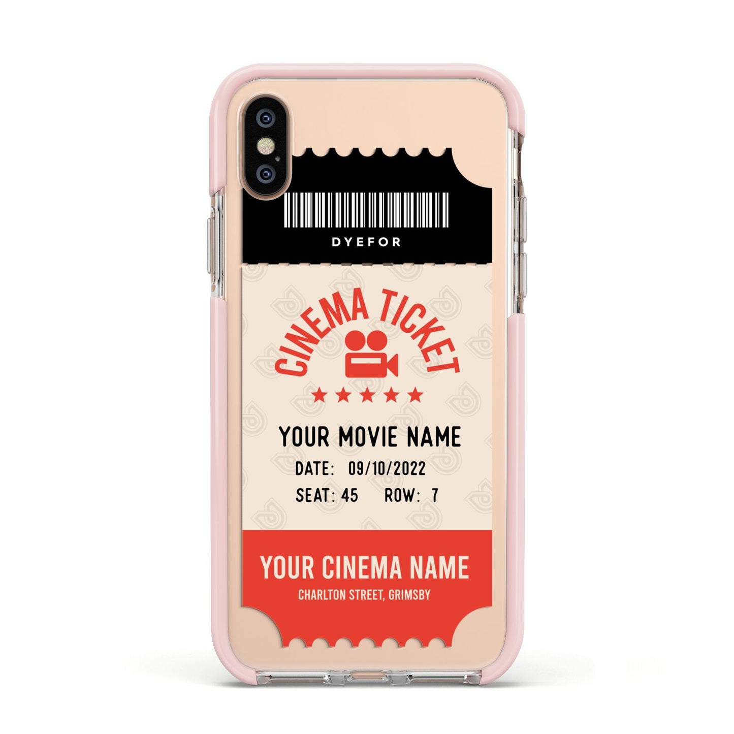 Cinema Ticket Apple iPhone Xs Impact Case Pink Edge on Gold Phone