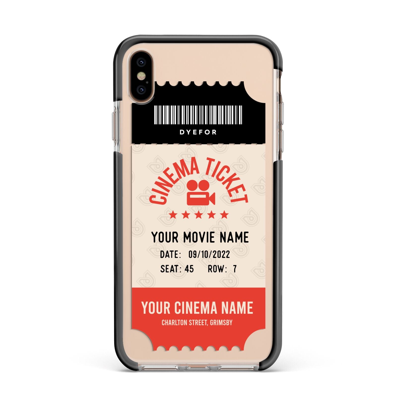 Cinema Ticket Apple iPhone Xs Max Impact Case Black Edge on Gold Phone