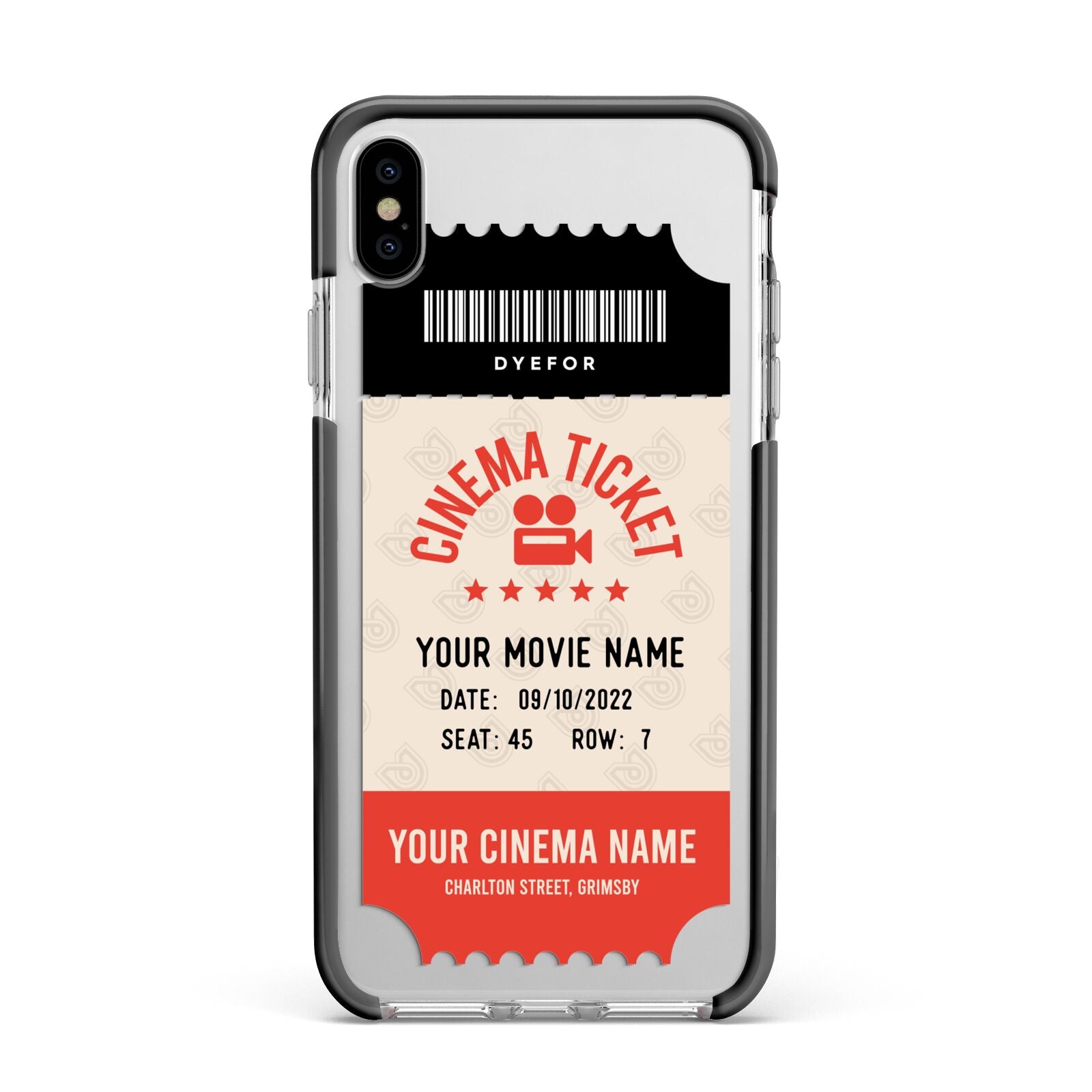 Cinema Ticket Apple iPhone Xs Max Impact Case Black Edge on Silver Phone