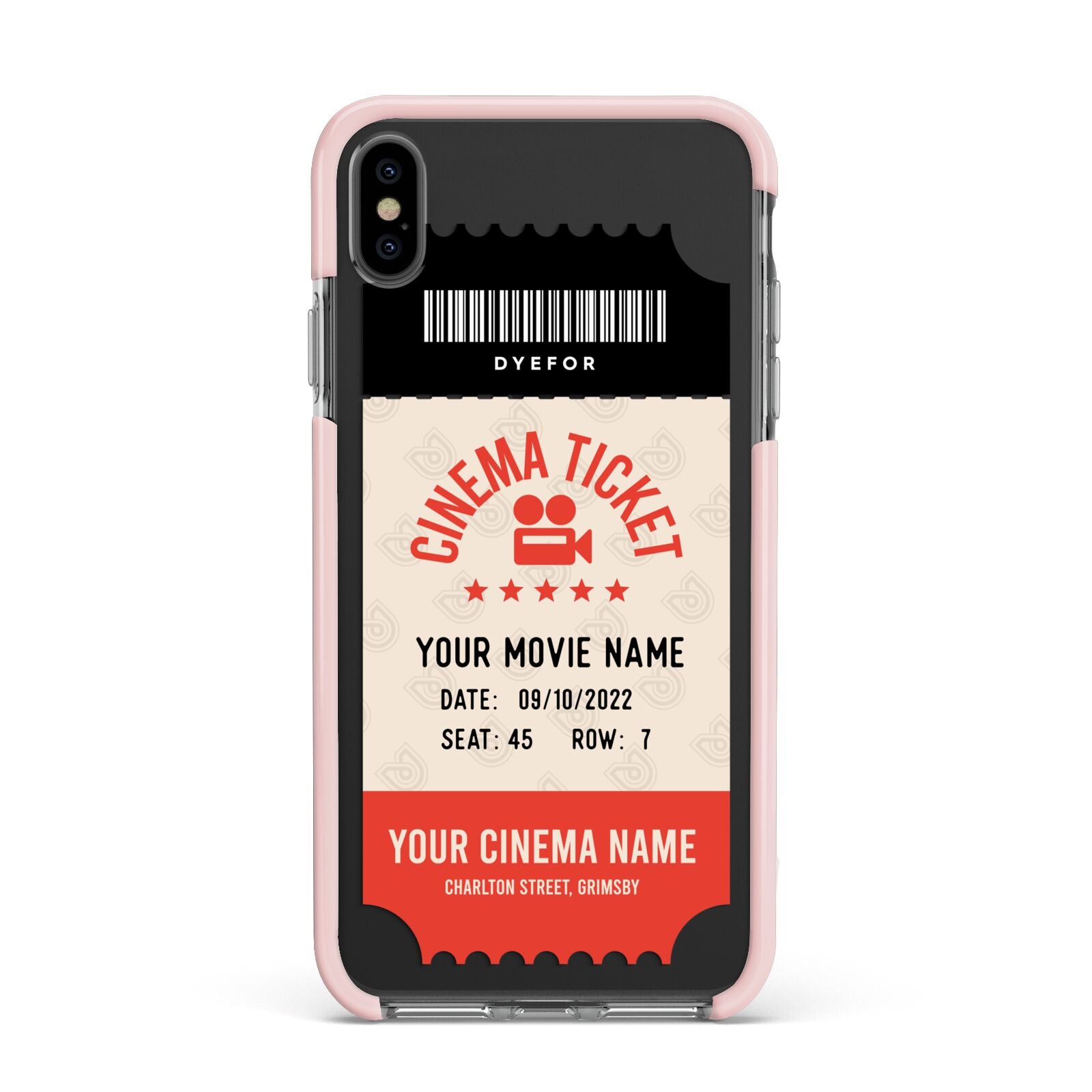 Cinema Ticket Apple iPhone Xs Max Impact Case Pink Edge on Black Phone