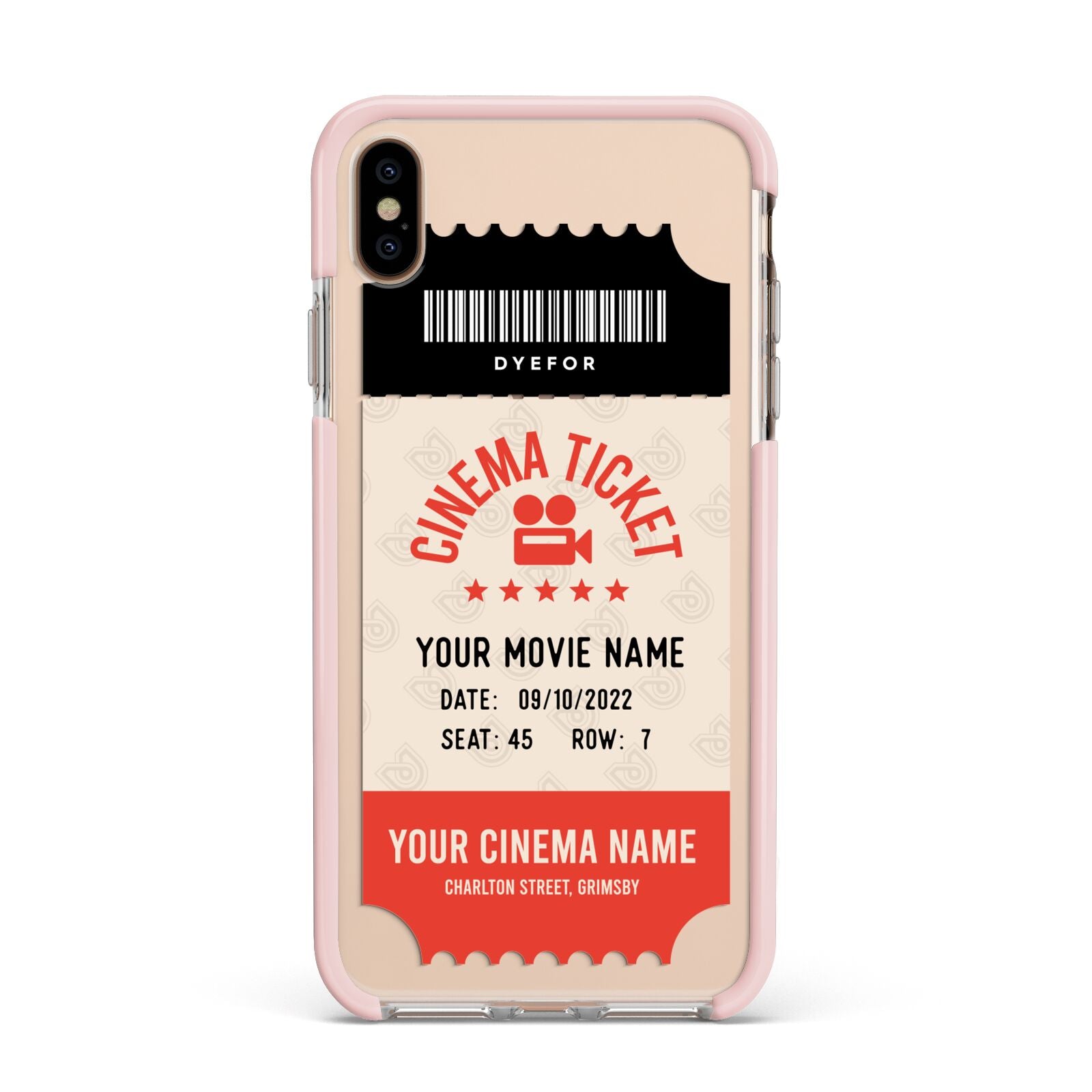 Cinema Ticket Apple iPhone Xs Max Impact Case Pink Edge on Gold Phone