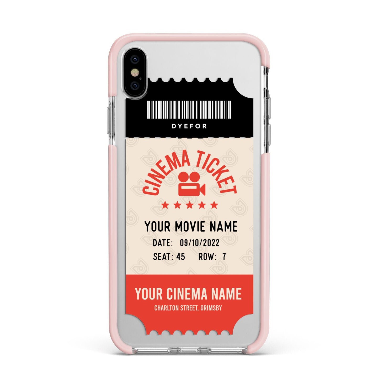 Cinema Ticket Apple iPhone Xs Max Impact Case Pink Edge on Silver Phone